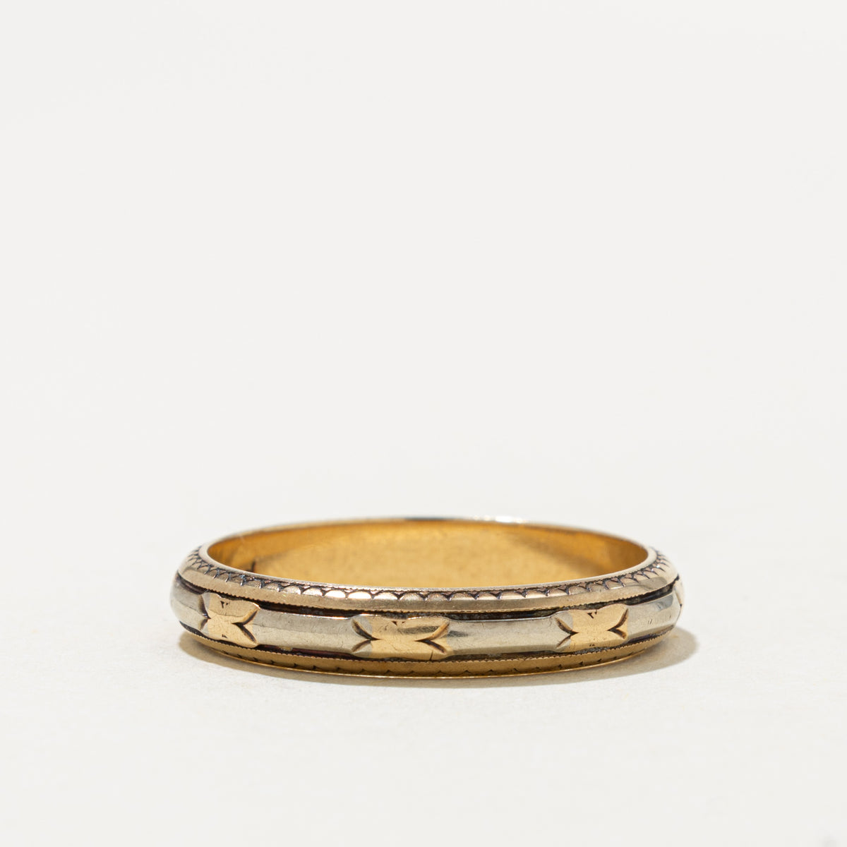 14k Two Tone Gold Textured Milgrain Band | 3.90mm | SZ 9.75
