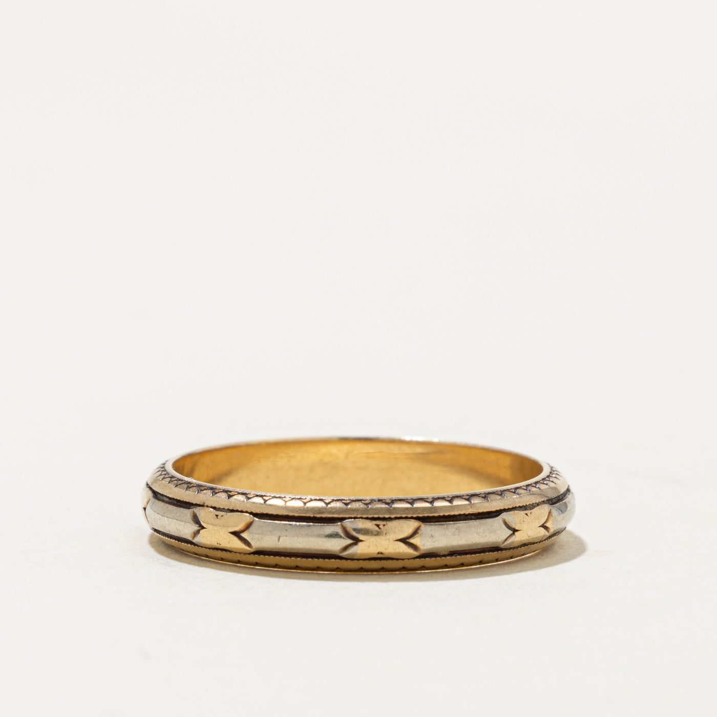14k Two Tone Gold Textured Milgrain Band | 3.90mm | SZ 9.75