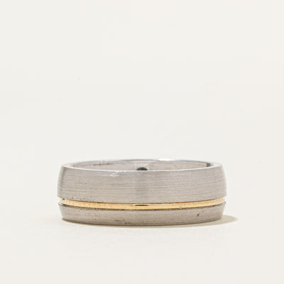10K White Gold Brushed Band with Yellow Gold Detail | 7mm | SZ 8