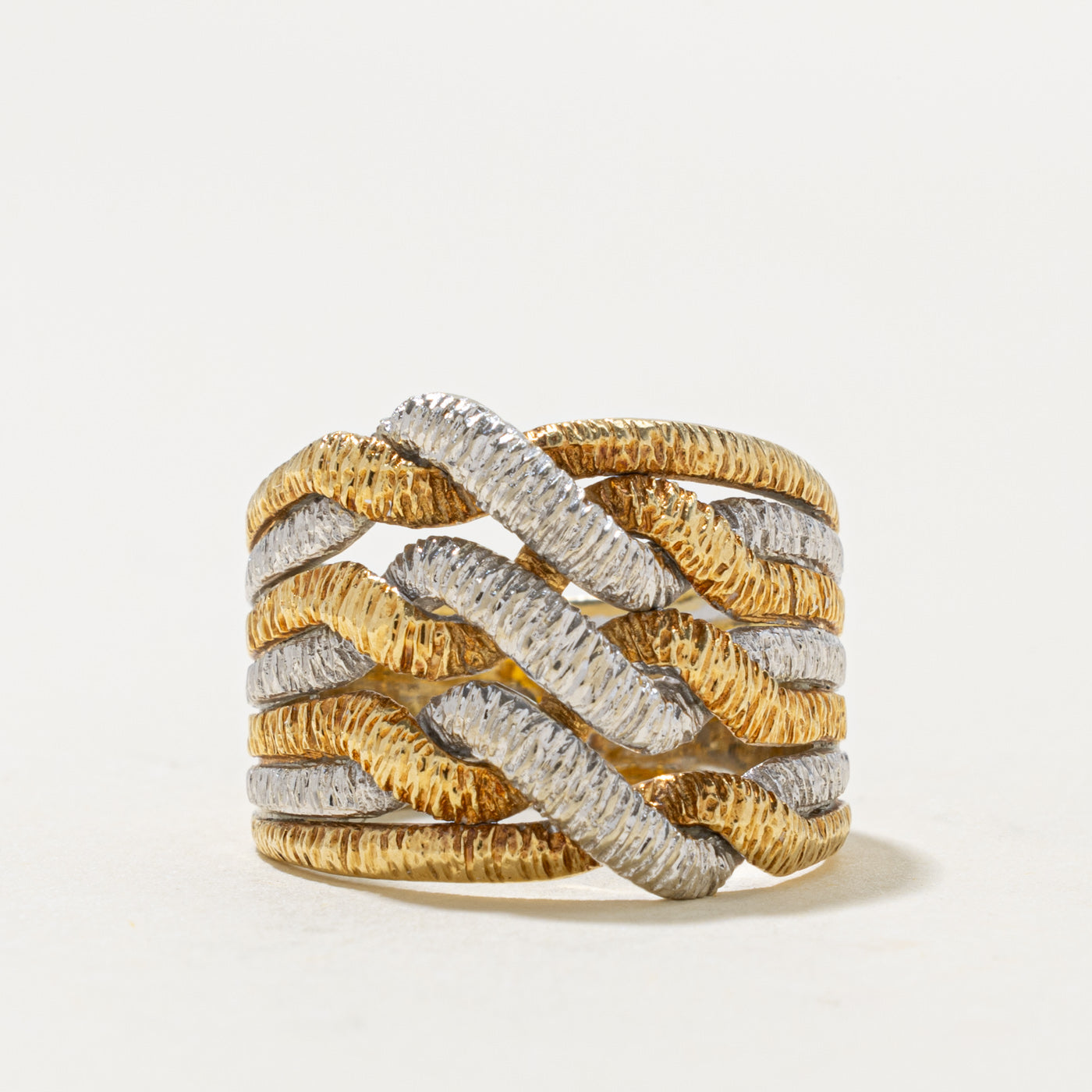 18k Yellow & White Gold Woven Abstract Band | 8.15mm | SZ 8
