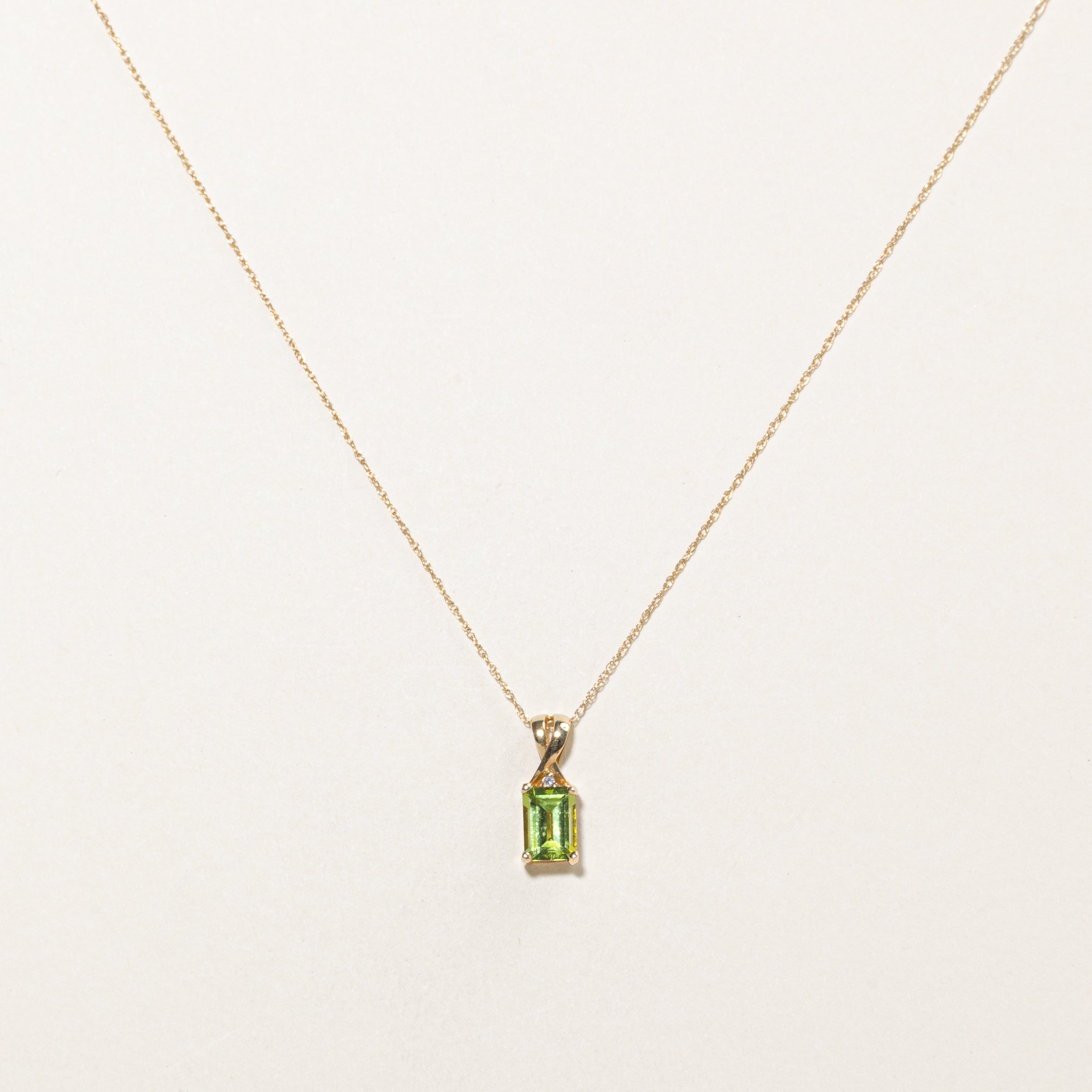 Step Cut Peridot & Diamond Pendant Necklace | 1.00ct, 0.01ctw | 18"