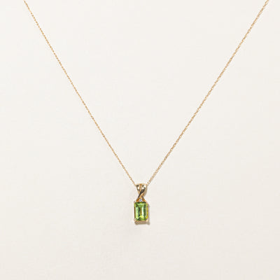 Step Cut Peridot & Diamond Pendant Necklace | 1.00ct, 0.01ctw | 18