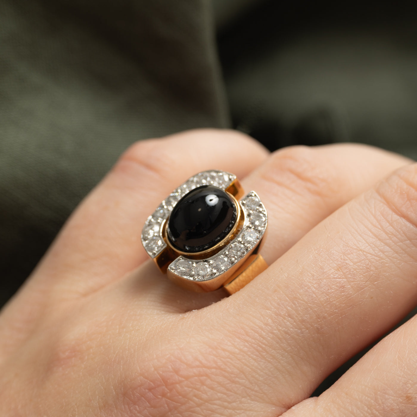 'Cavelti' 18K Onyx & Diamond Semi Halo Ring | 5.75ct, 1.05ctw | SZ 7.5