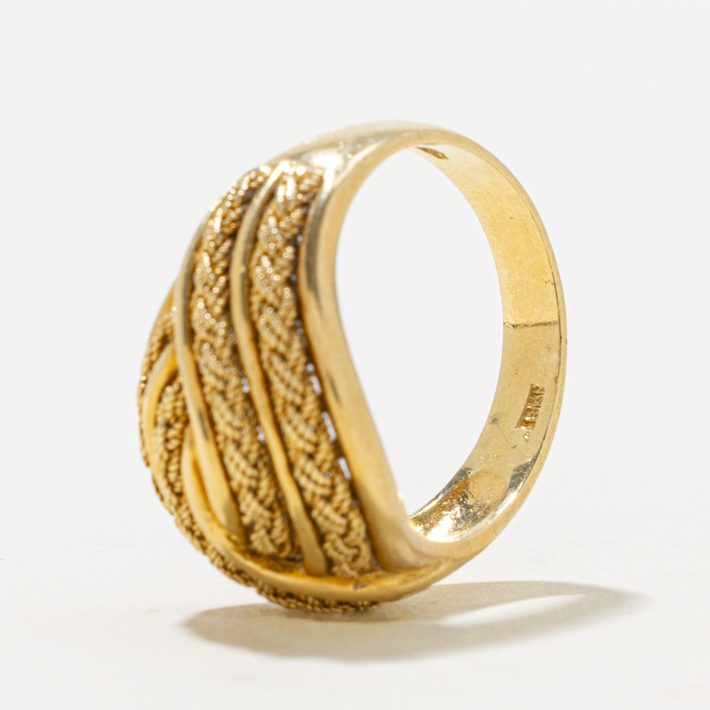 18k Yellow Gold Rope Crossover Dome Ring | SZ 6.75