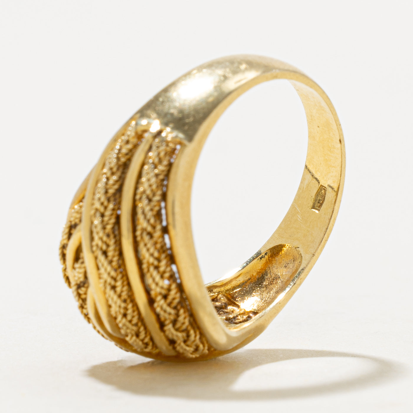 18k Yellow Gold Rope Crossover Dome Ring | SZ 6.75