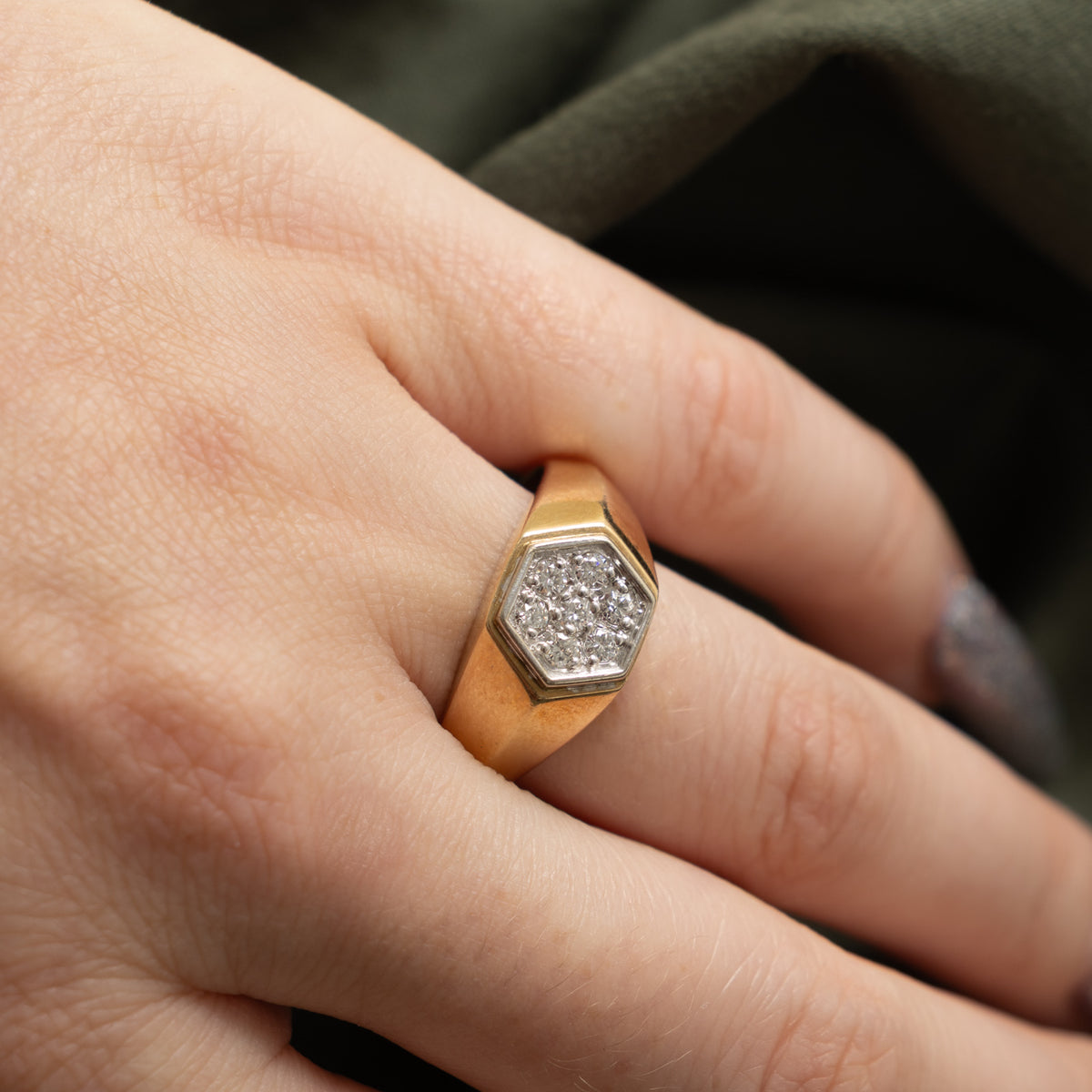 10k Diamond Cluster Hexagon Signet Ring | 0.27ctw | SZ 11.25
