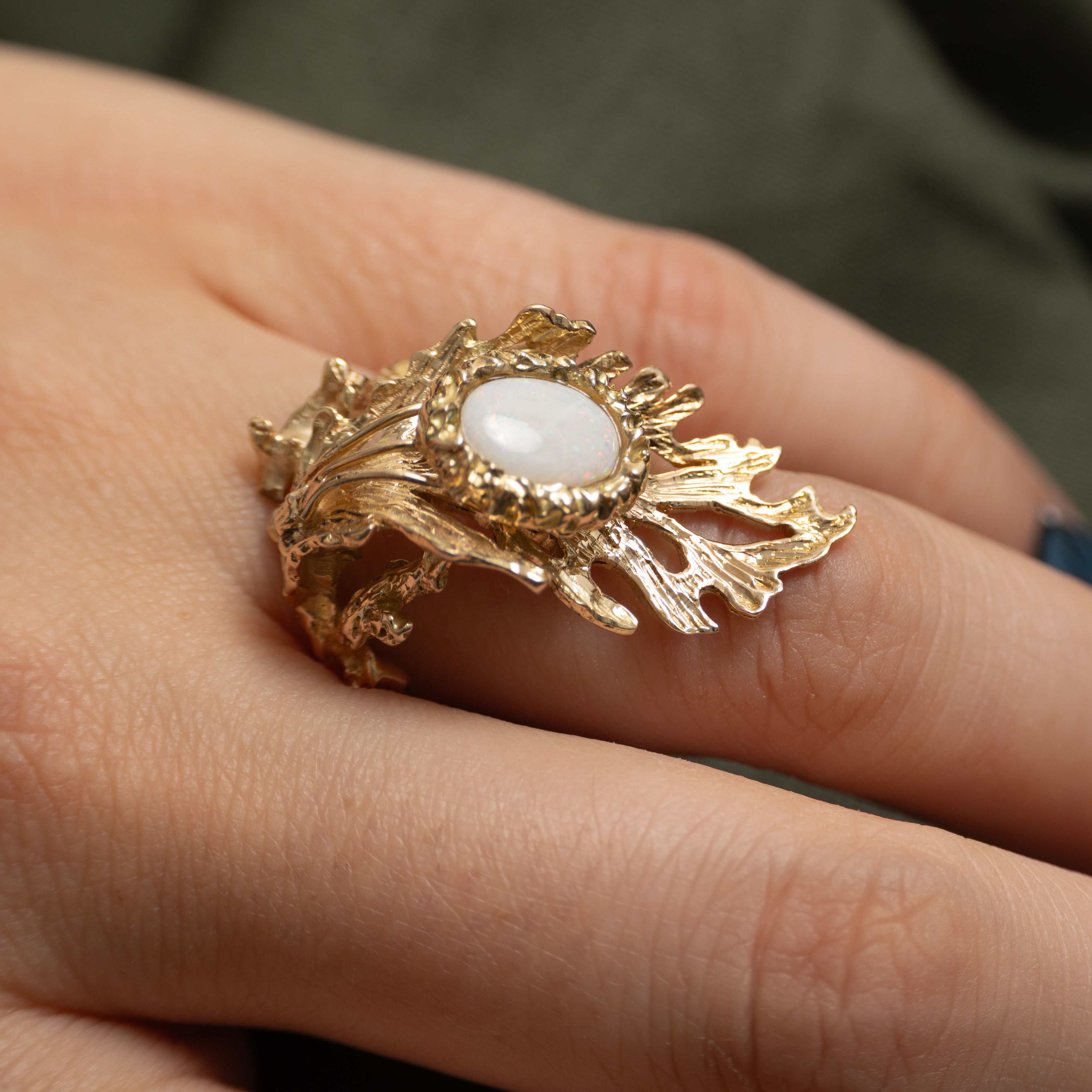 Cabochon Opal Textured Cocktail Ring | 0.73ct | SZ 8
