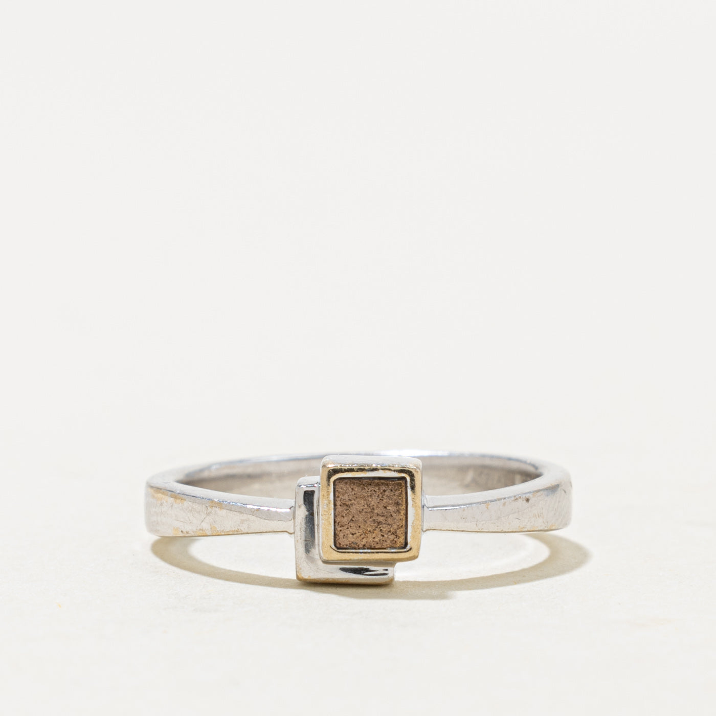 18k White Gold Textured Geometric Ring | SZ 5
