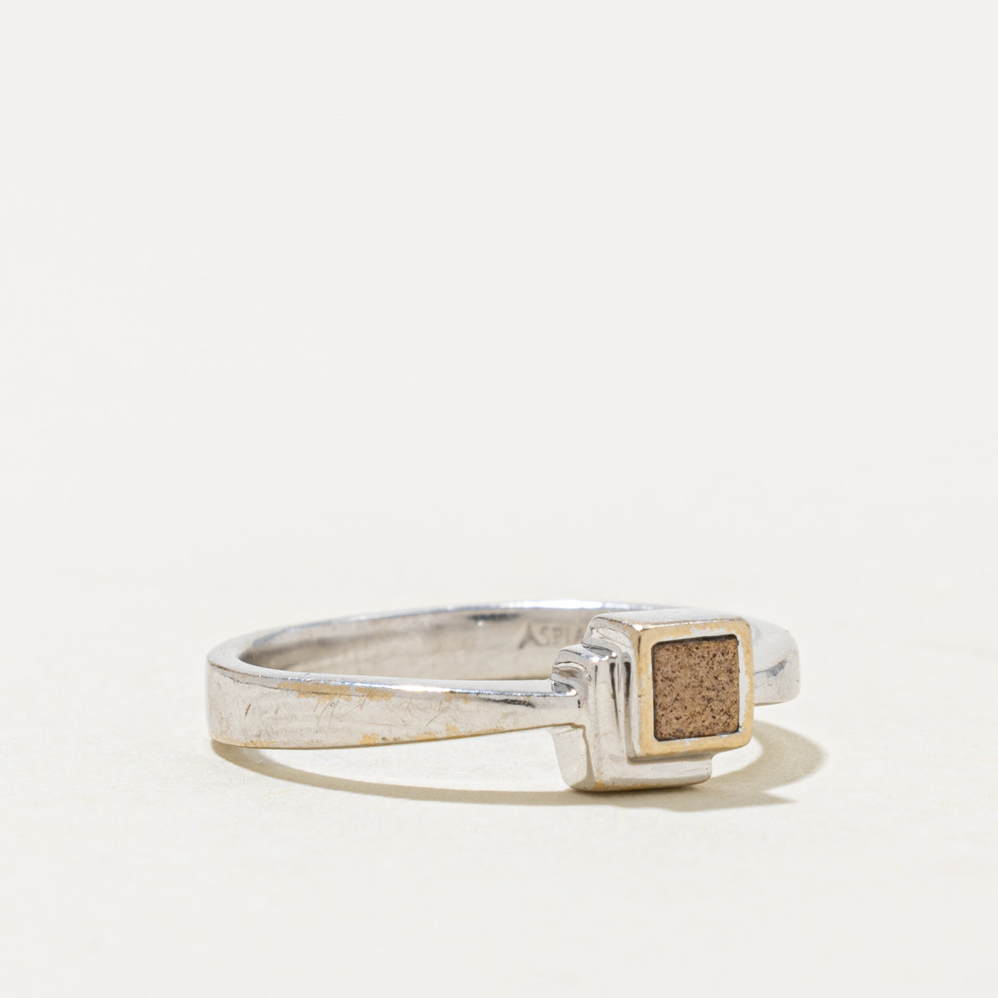 18k White Gold Textured Geometric Ring | SZ 5