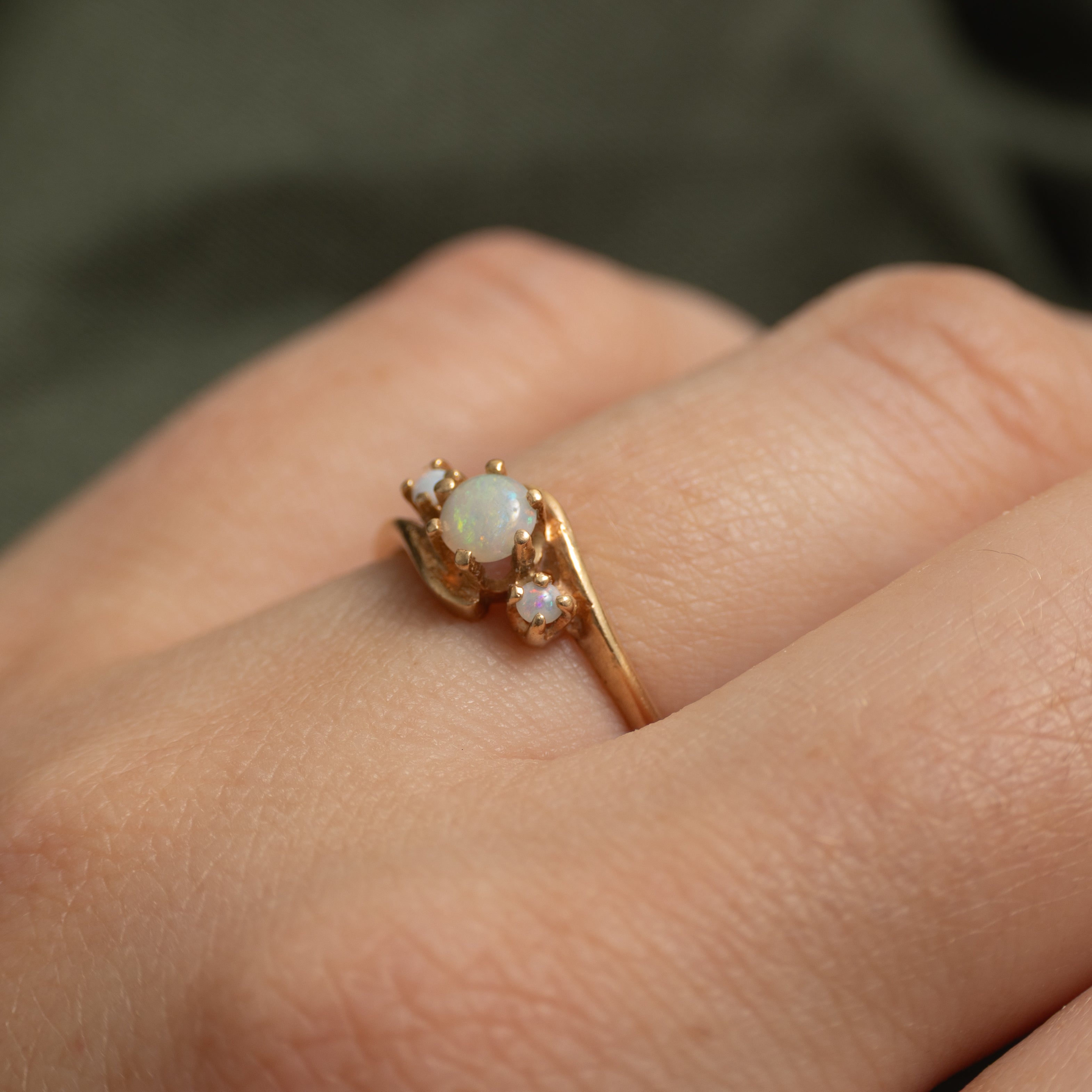Three Stone Opal Bypass Ring | 0.13ctw | SZ 5.25