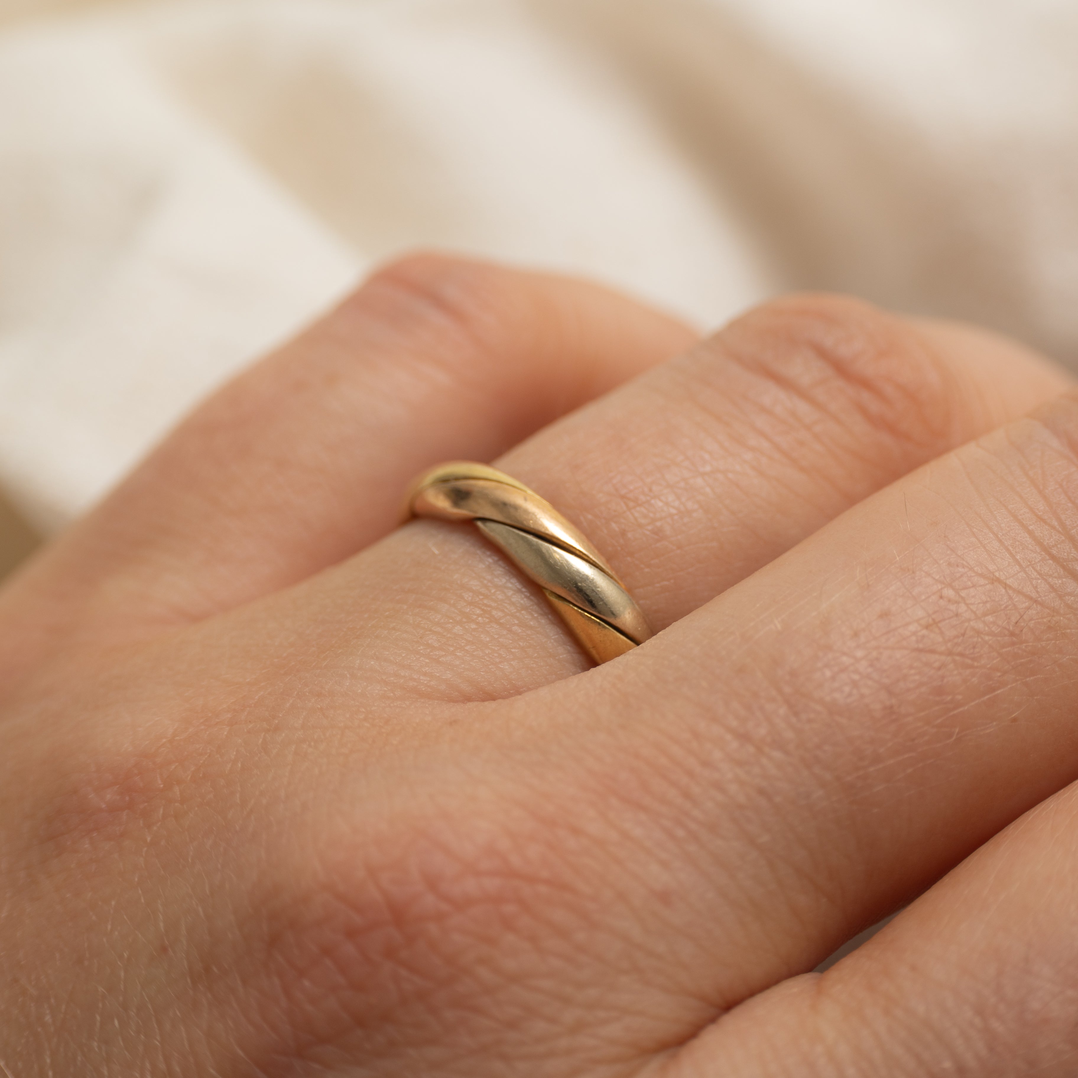 Italian 18K Woven Tri-Tone Gold Band | 4mm | SZ 6.25
