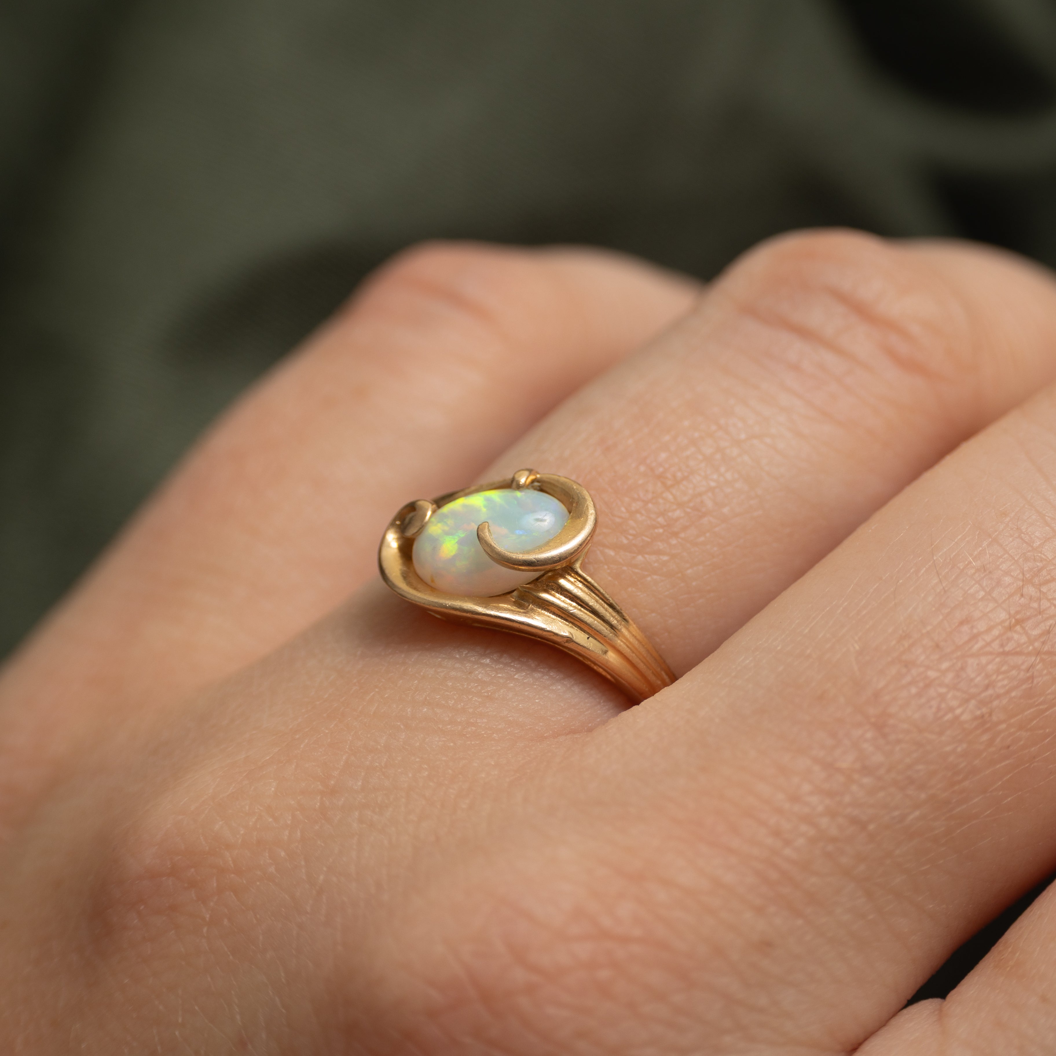 Diagonal Set Opal Grooved Ring | 0.62ct | SZ 5.25