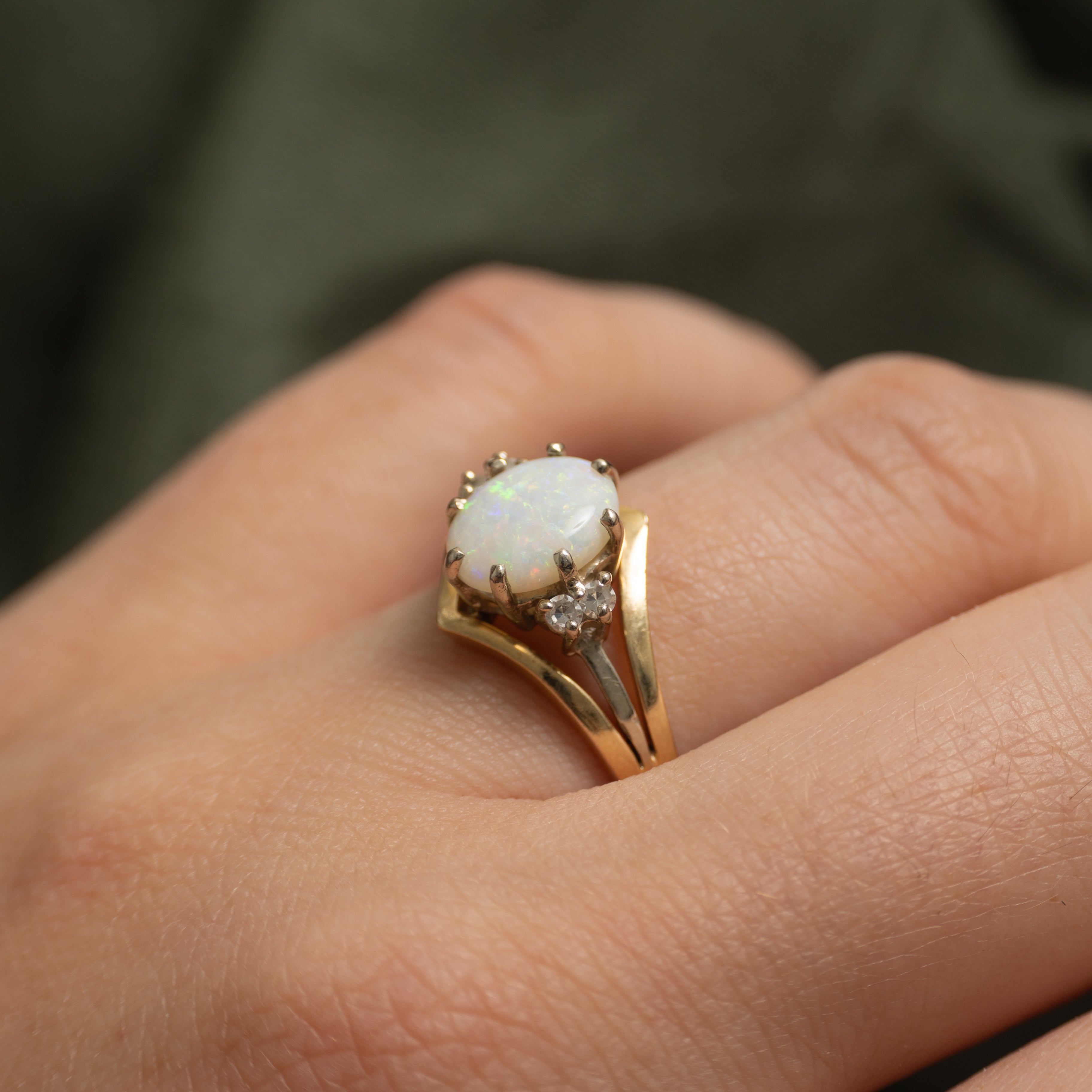 Cabochon Opal & Diamond Tapered Ring | 0.75ct, 0.06ctw | SZ 7.75