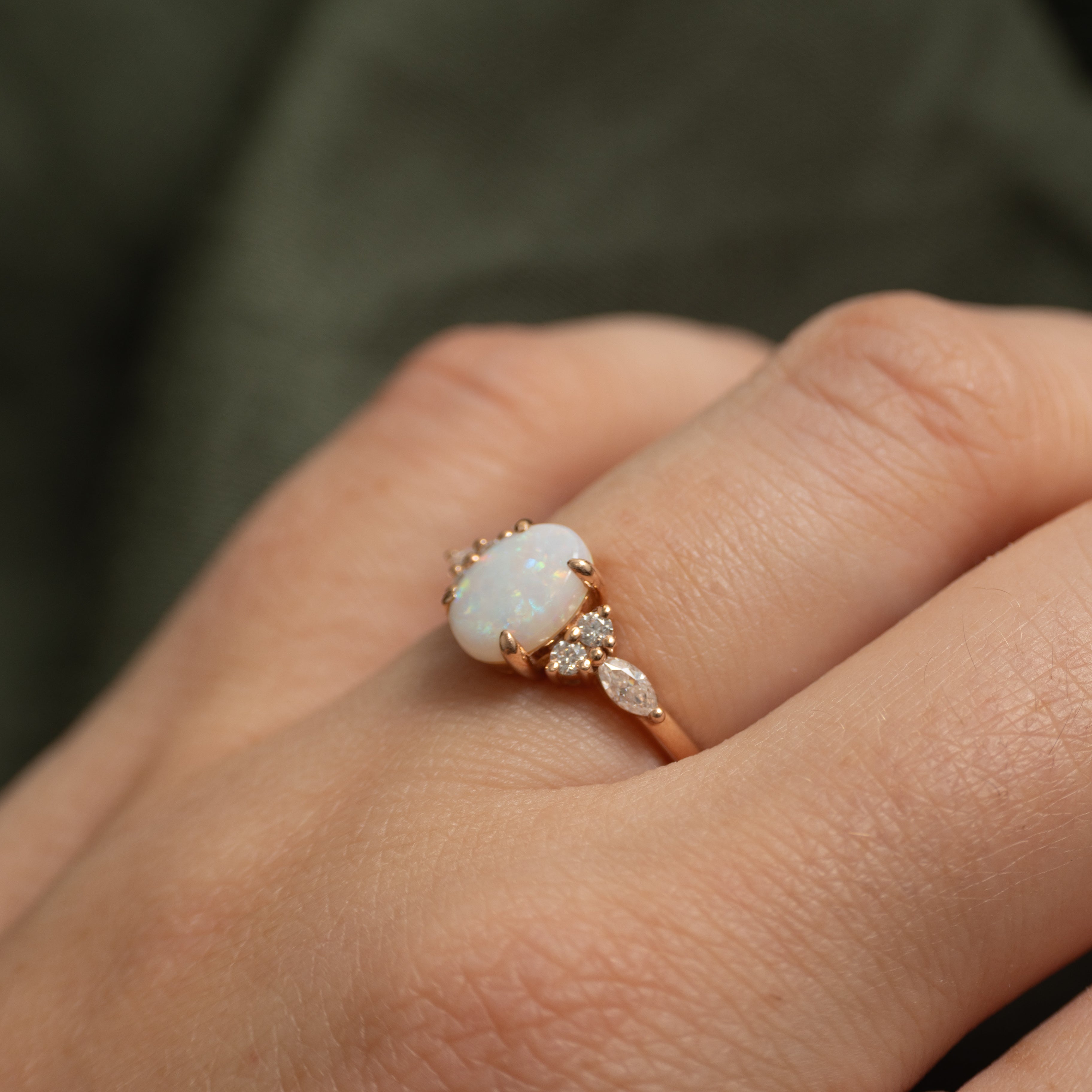 Oval Cabochon Opal & Diamond Ring | 0.60ct, 0.16ctw | SZ 4.75