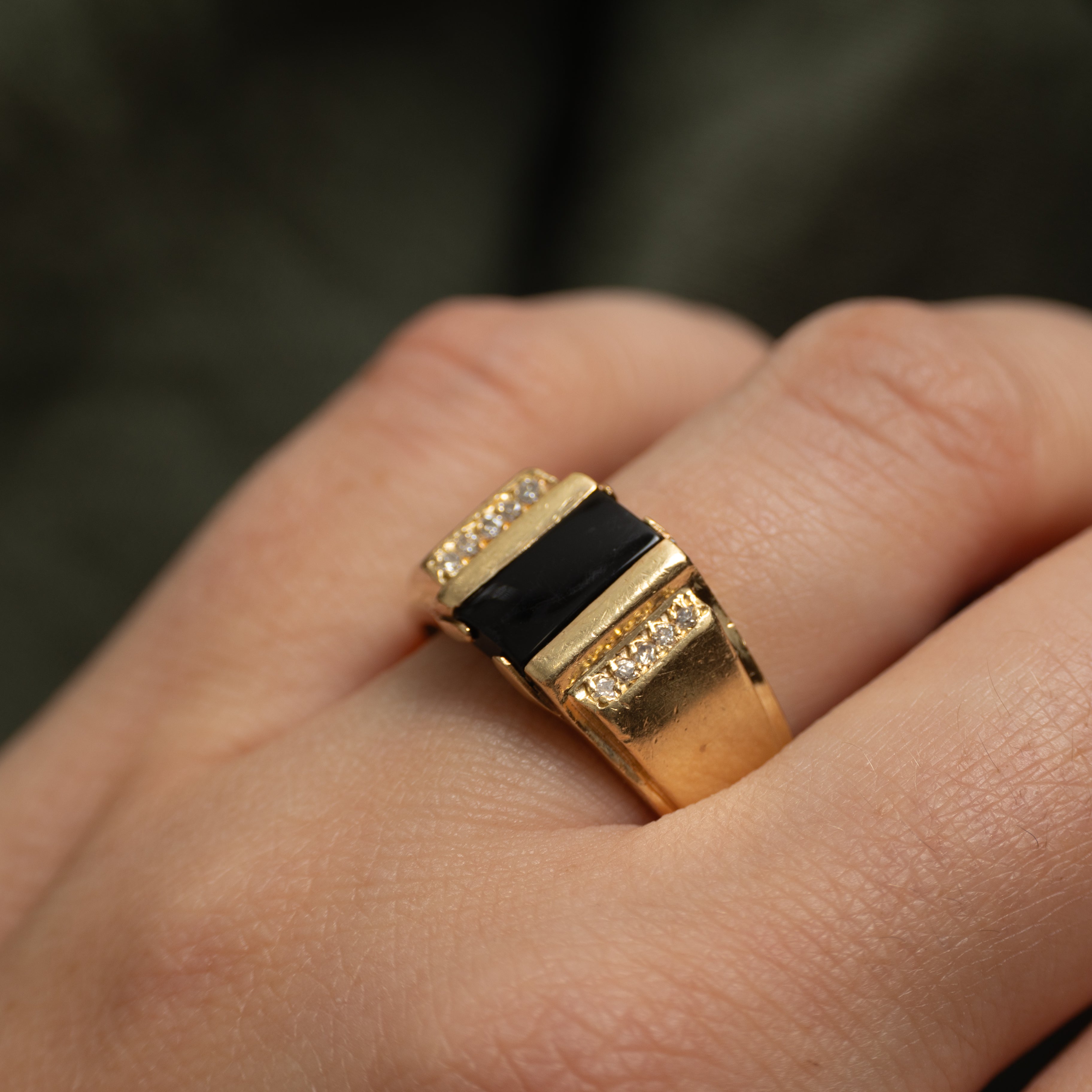 Onyx & Diamond Column Chunky Ring | 1.50ct, 0.10ctw | SZ 8