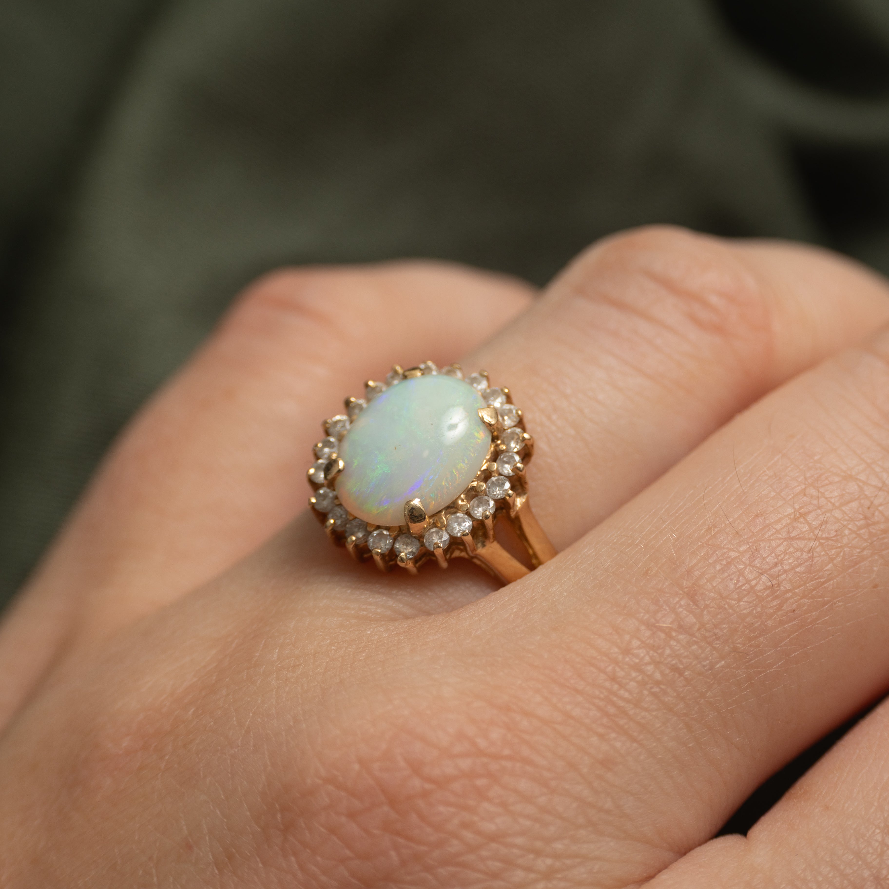 Cabochon Opal & Diamond Halo Petal Ring | 1.51ct, 0.22ctw | SZ 6.75