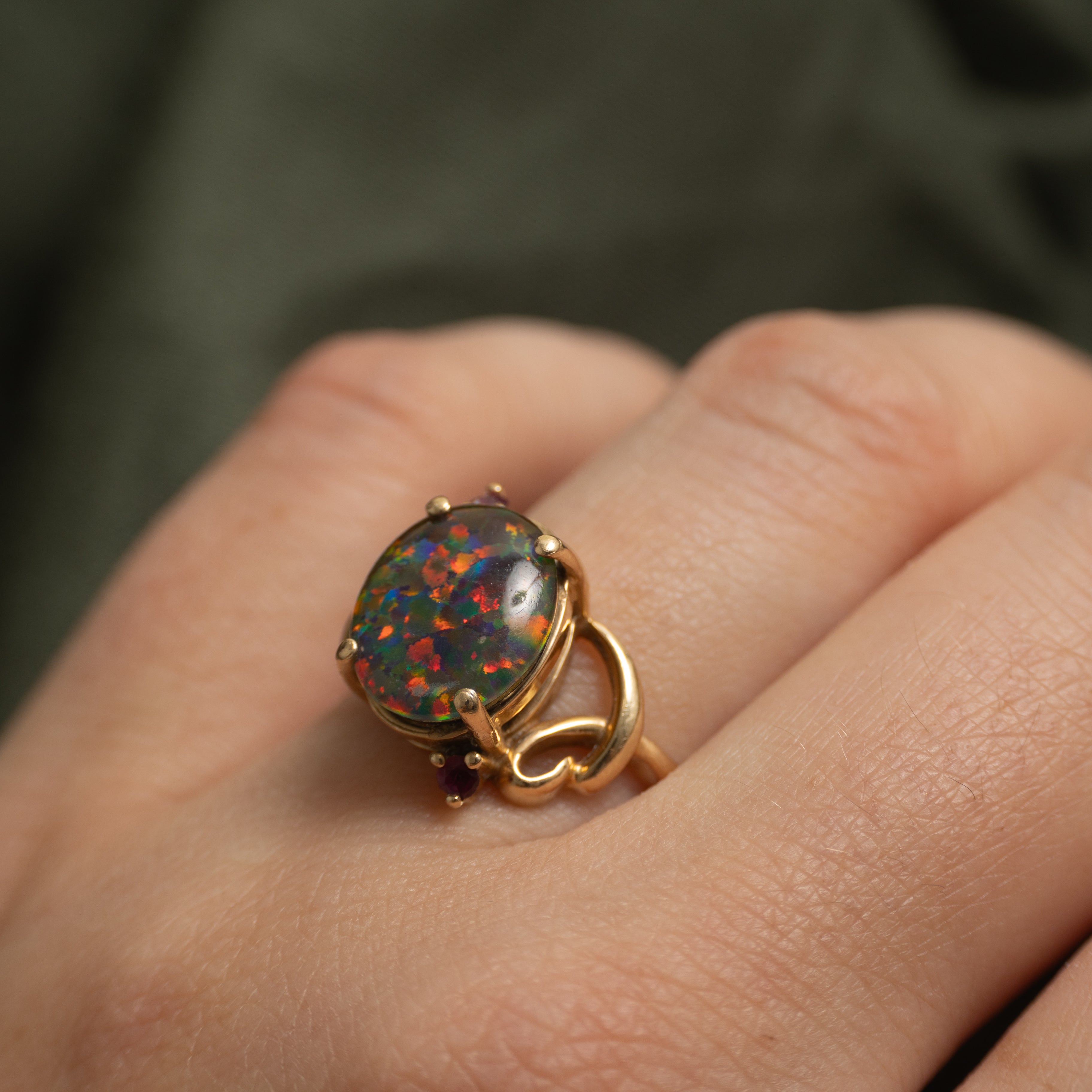 Cabochon Opal & Ruby Ring | 2.09ct, 0.05ctw | SZ 7.25