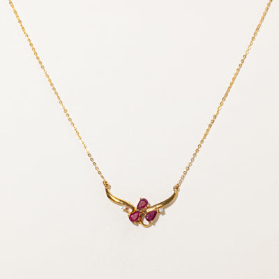 18k Pear Cut Ruby & Diamond Pendant Necklace | 0.75ctw, 0.04ctw | 17
