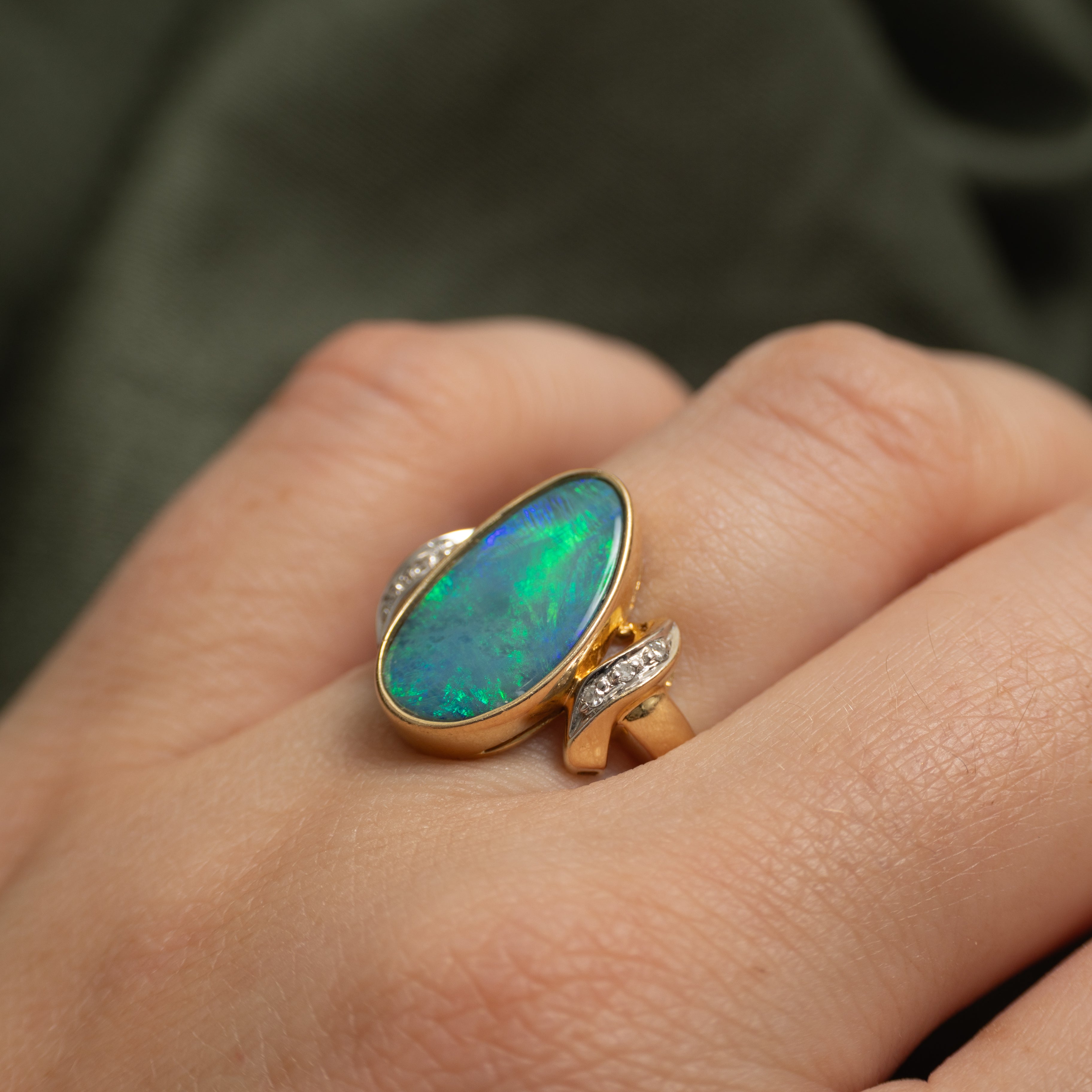 Cabochon Opal & Diamond Cocktail Ring | 1.80ct, 0.01ctw | SZ 5
