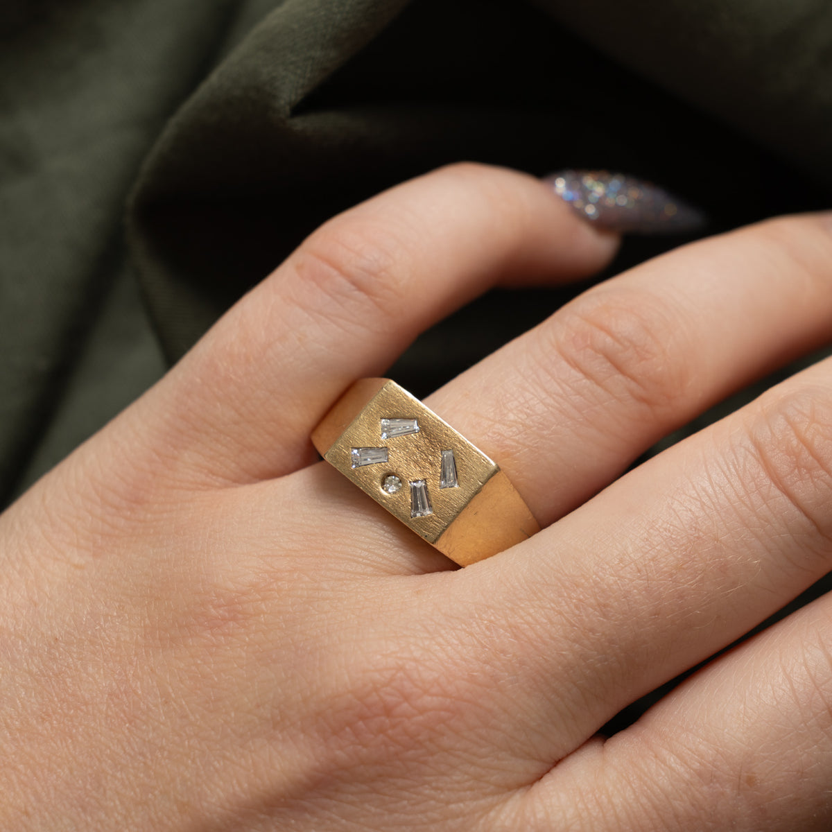 10k Flush Set Diamond Accented Geometric Signet Ring | 0.30ctw | SZ 14