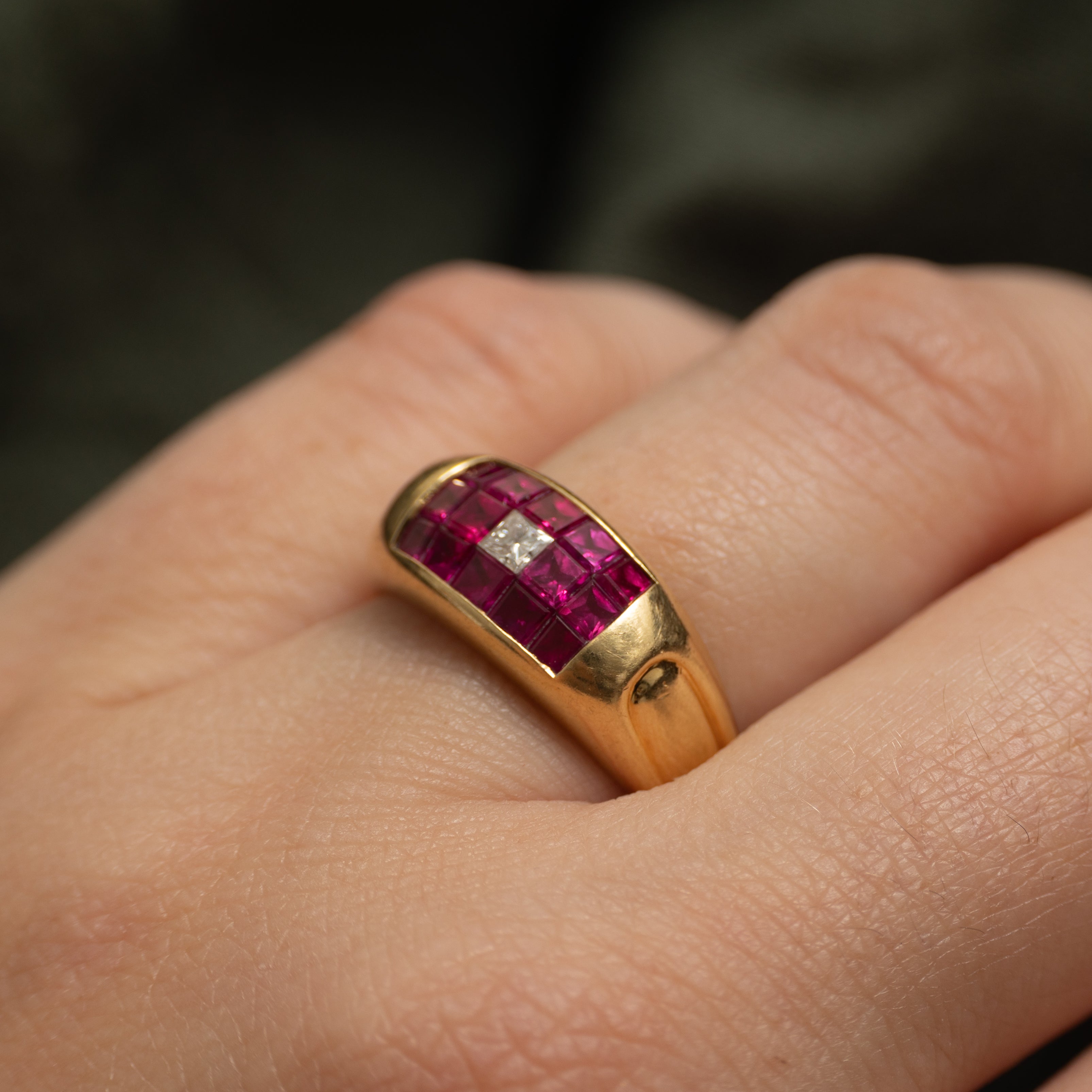 18k Ruby & Diamond Grid Dome Ring | 1.96ctw, 0.09ct | SZ 6.5