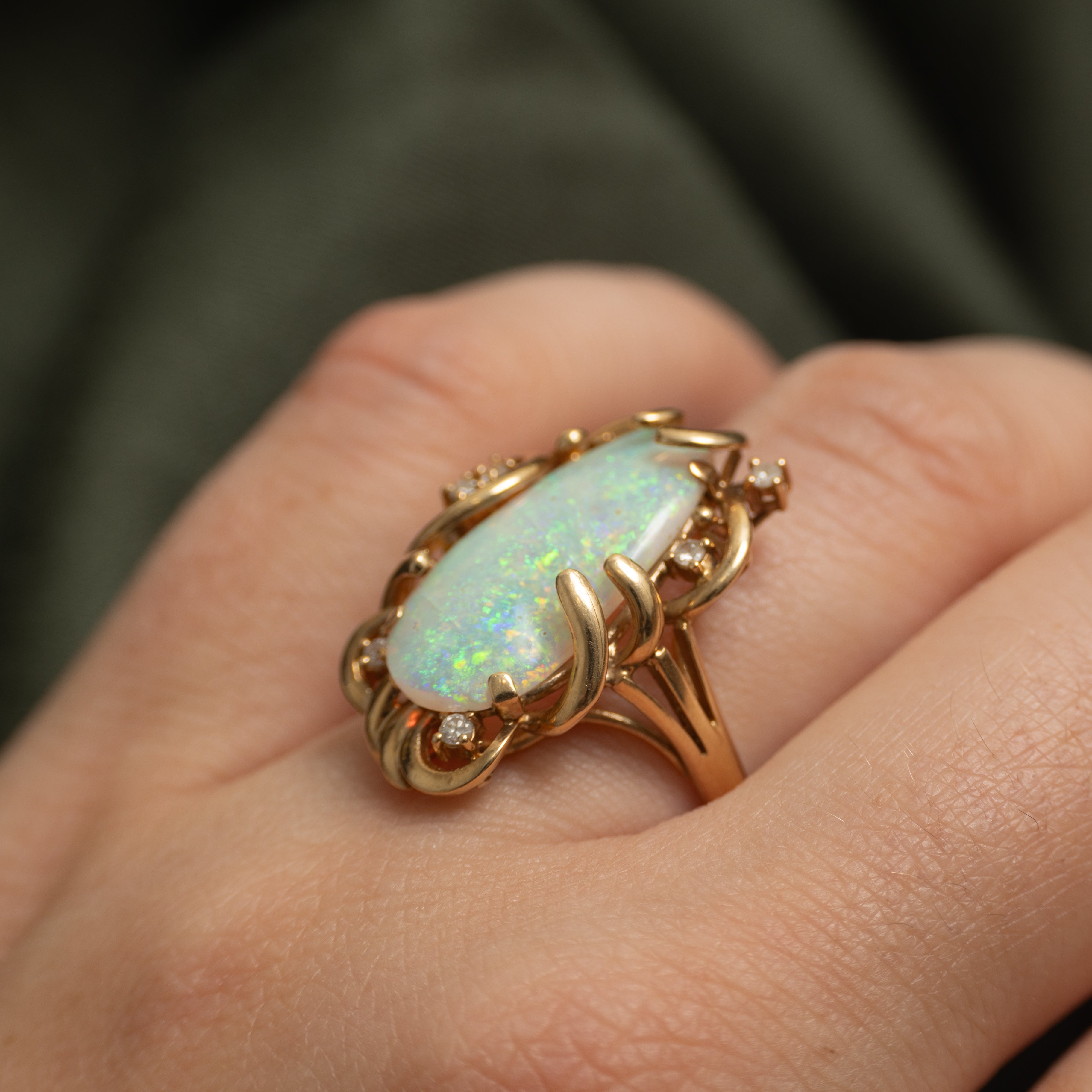 Cabochon Opal & Diamond Cocktail Ring | 2.61ct, 0.06ctw | SZ 7.25