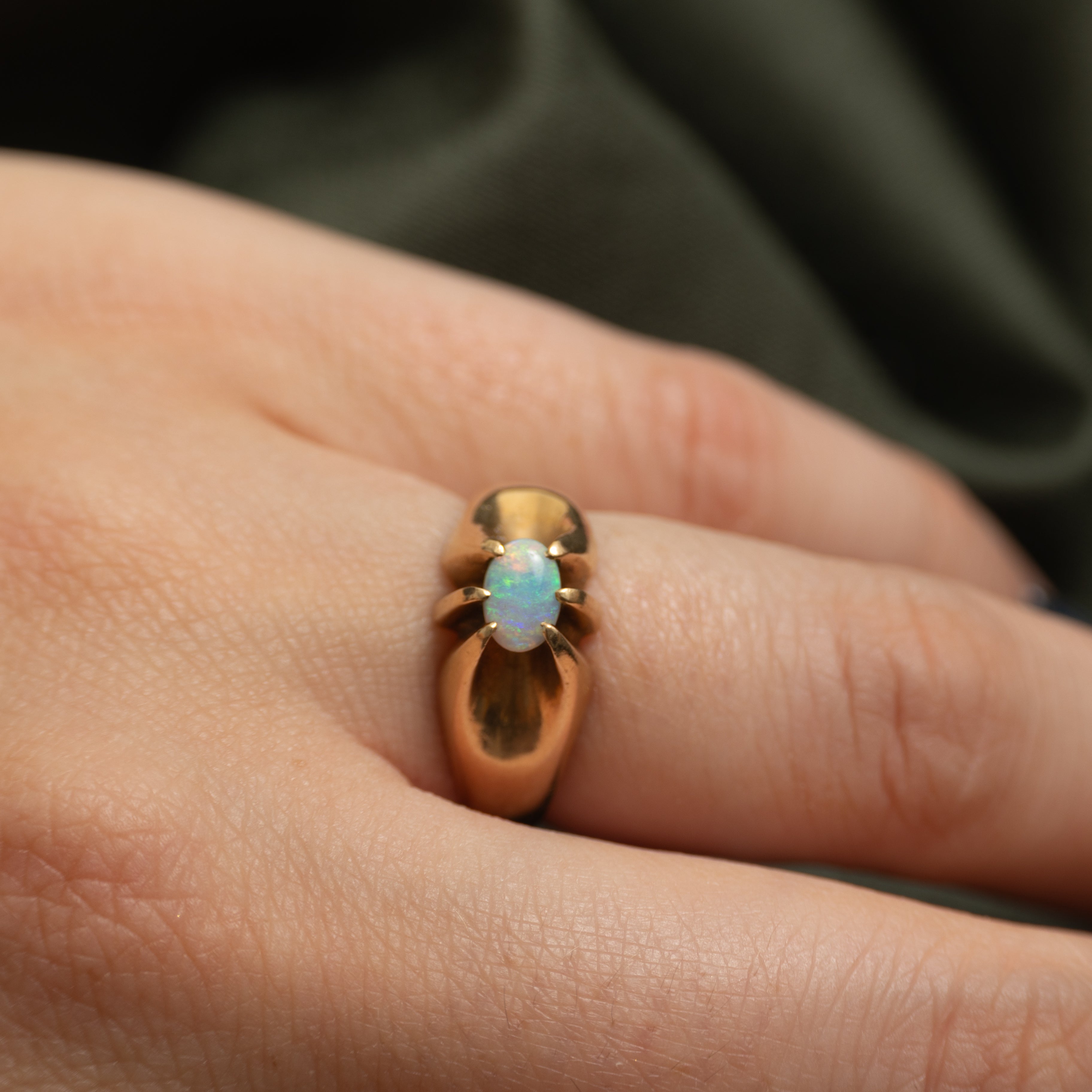 East West Belcher Set Opal Ring | 0.19ct | SZ 5.25
