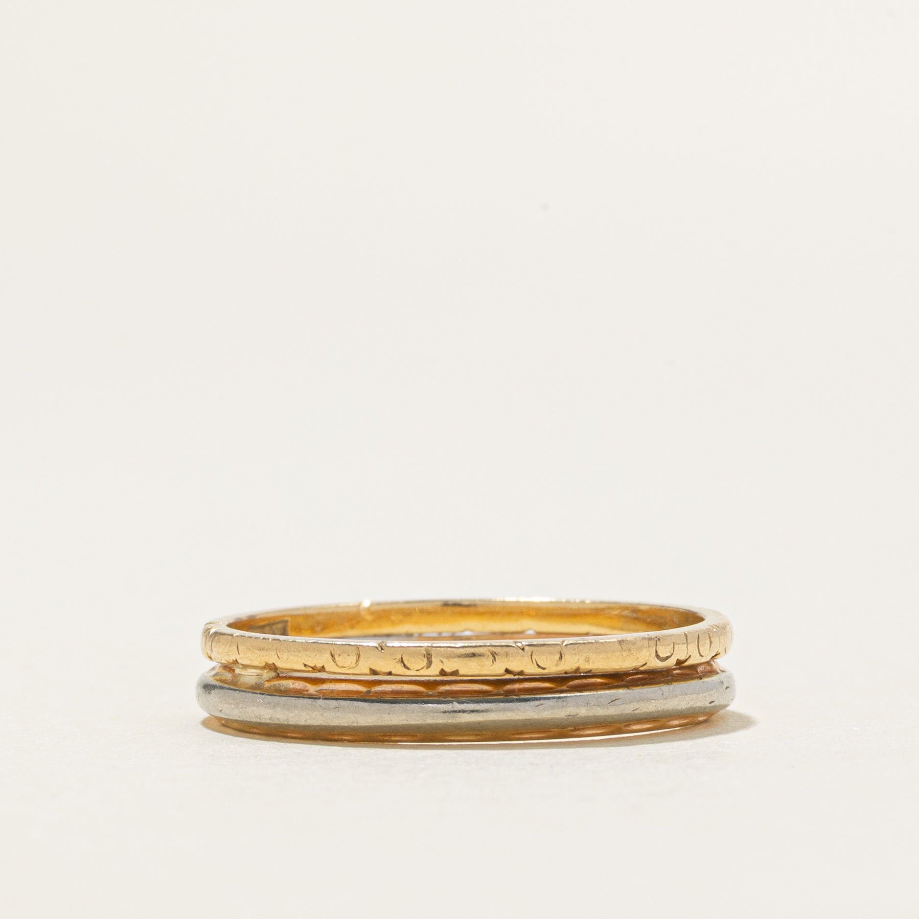 'Birks' Two Tone Gold Stacker Band Set | 3.5mm | SZ 6.25