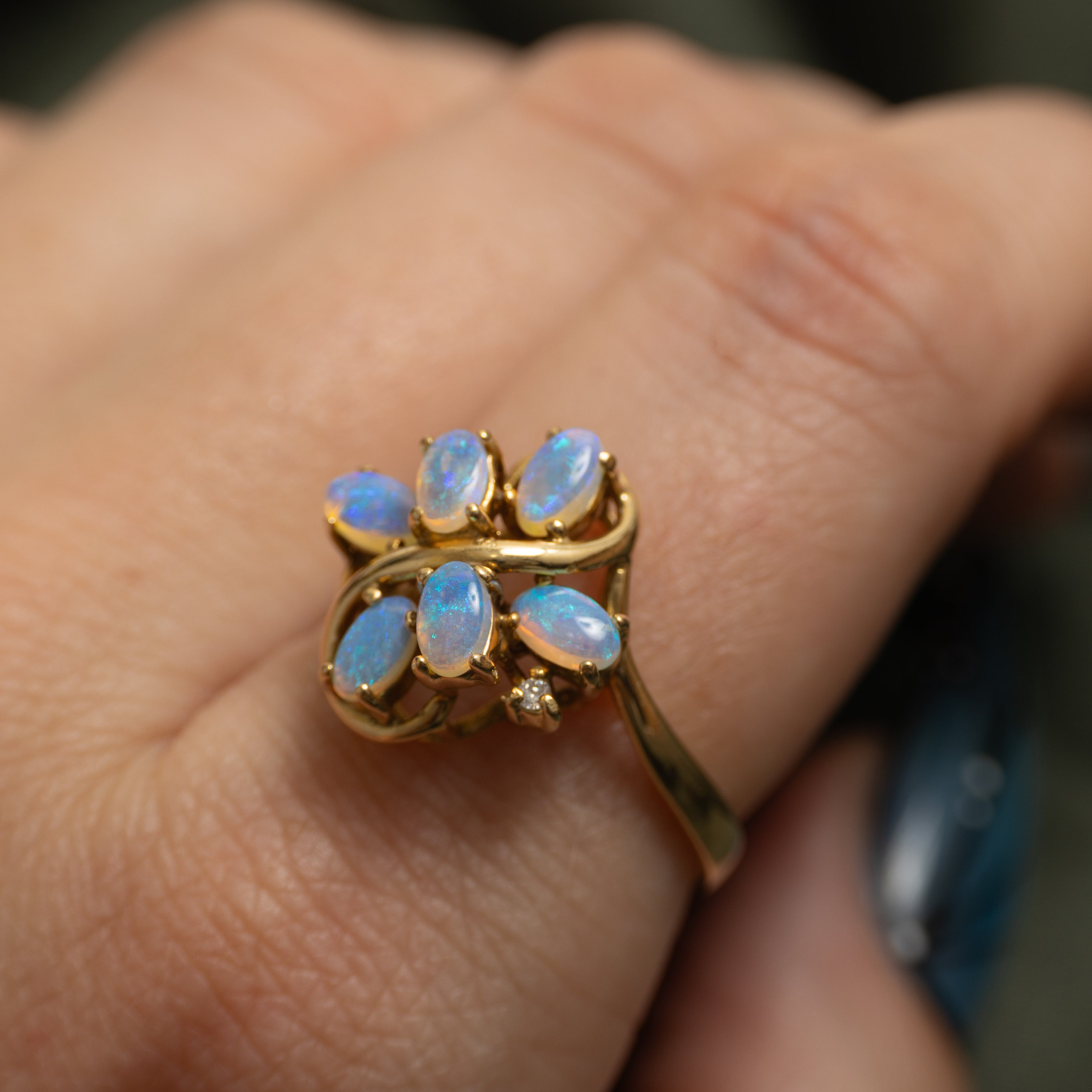 18k Scattered Opal & Diamond Ring | 0.64ctw, 0.008ct | SZ 8.25