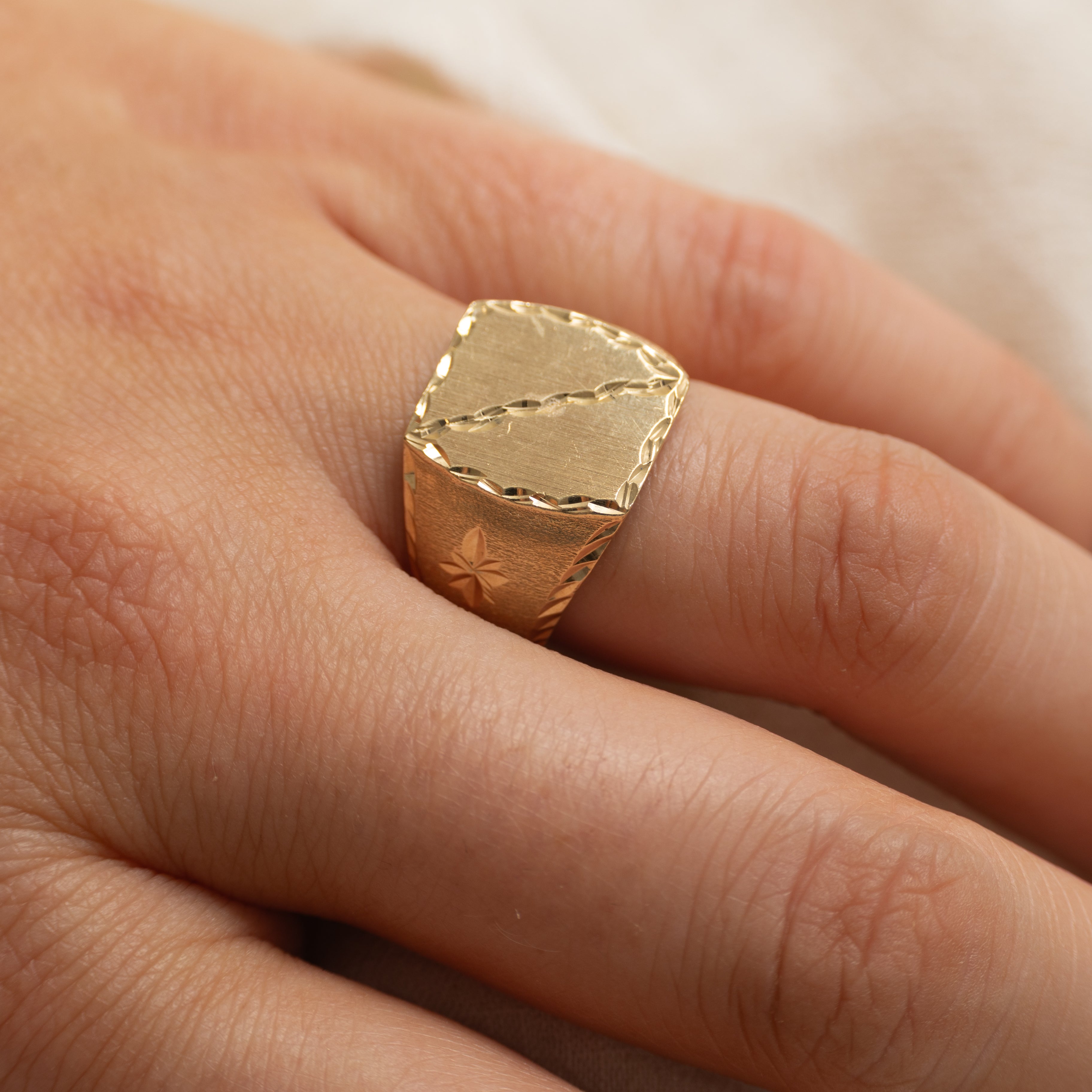 10K Yellow Gold Textured Signet Ring | SZ 8