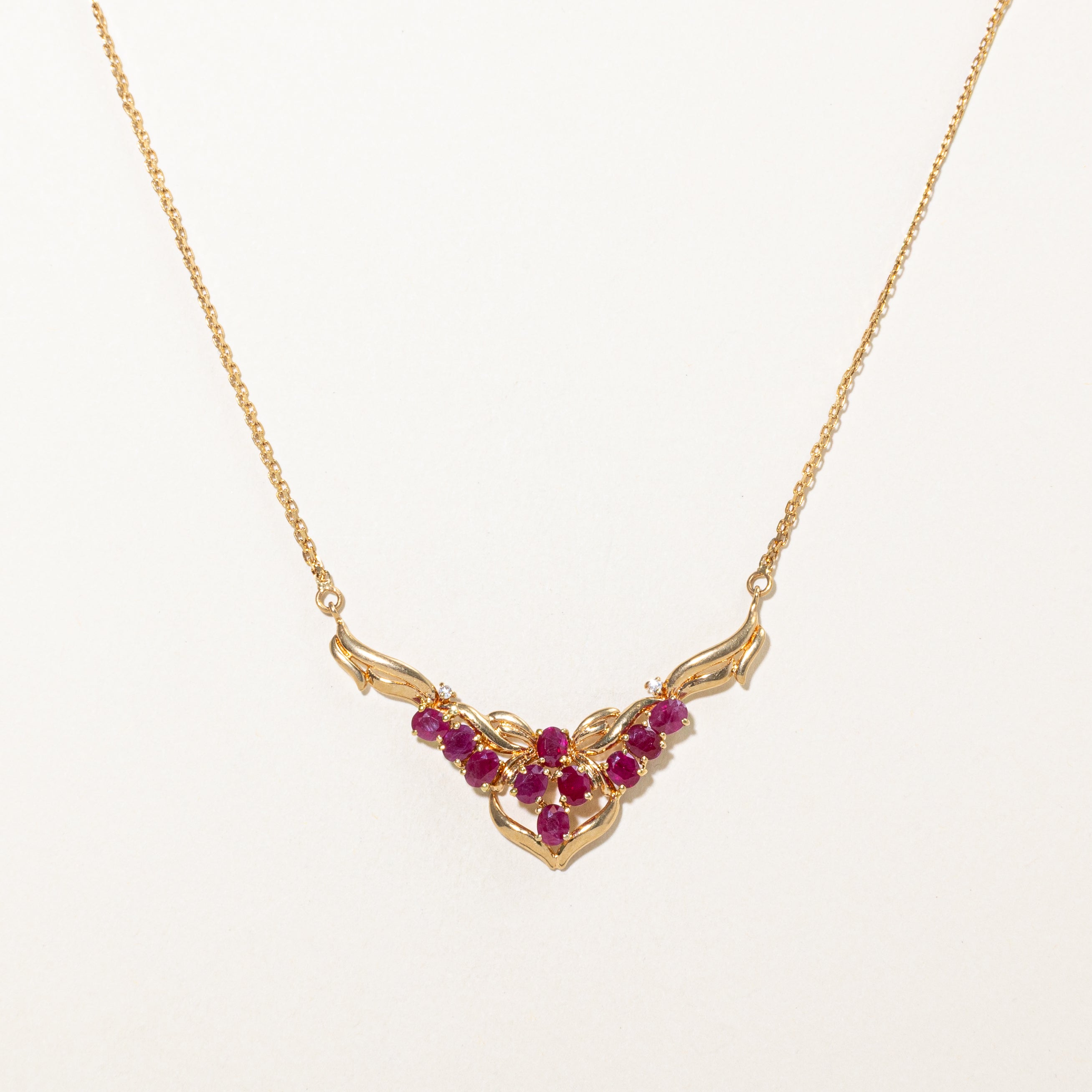 18k Ruby & Zircon Pendant Necklace | 2.00ctw, 0.02ctw | 16"