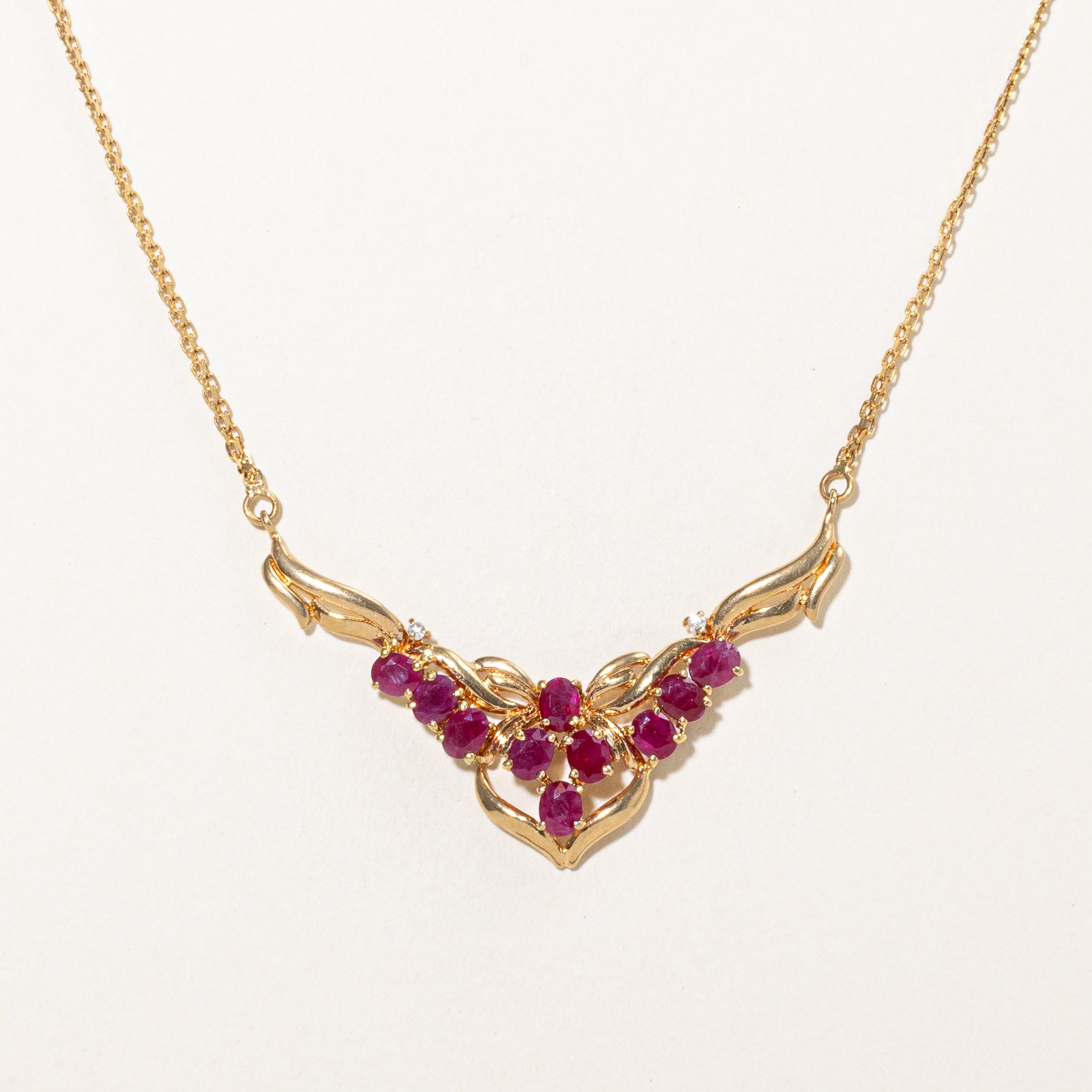 18k Ruby & Zircon Pendant Necklace | 2.00ctw, 0.02ctw | 16"