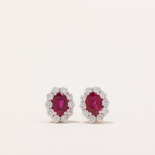 Ruby & Diamond Halo Earrings | 1.00ctw, 0.50ctw |