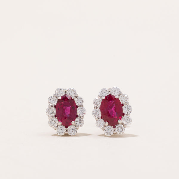 Ruby & Diamond Halo Earrings | 1.00ctw, 0.50ctw |