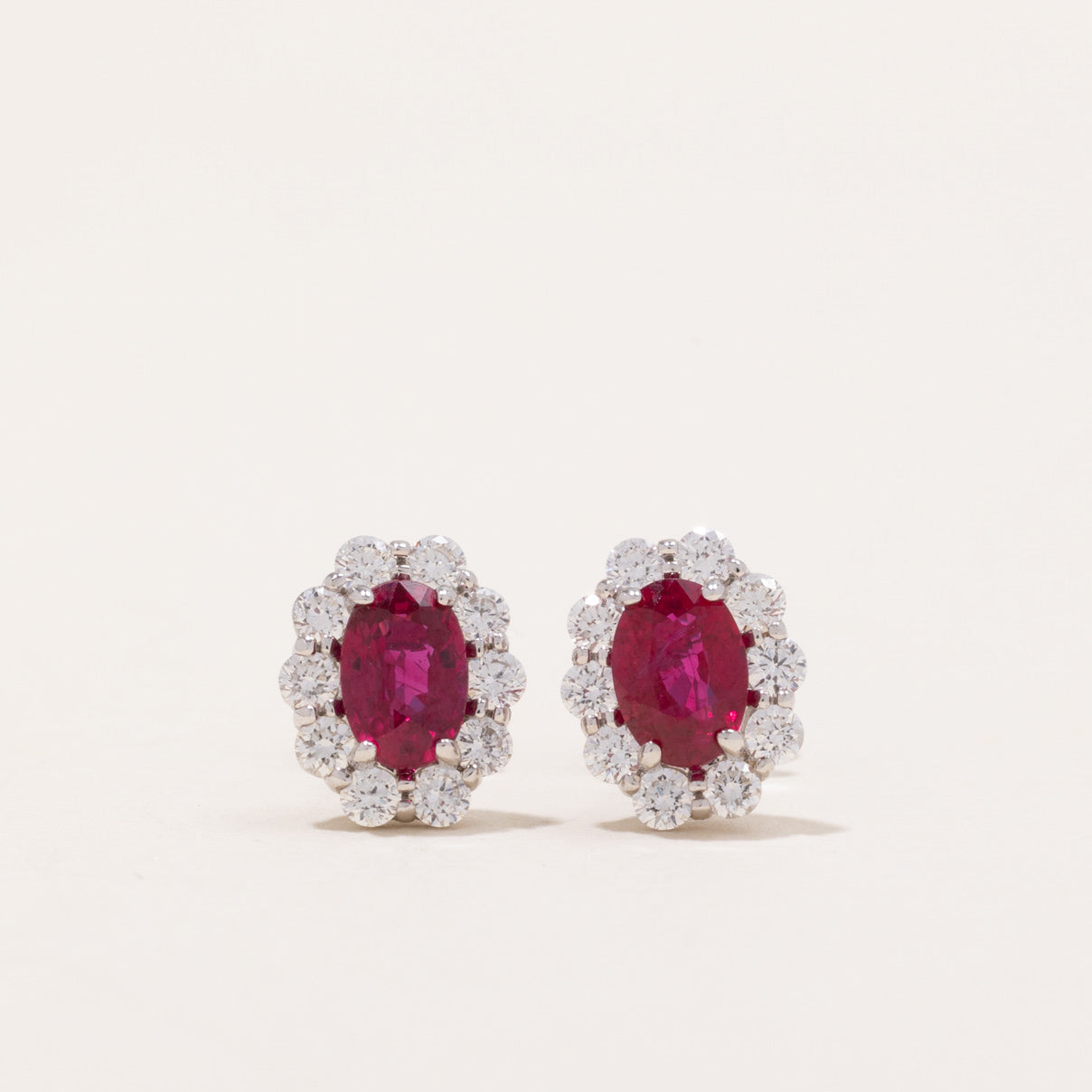 Ruby & Diamond Halo Earrings | 1.00ctw, 0.50ctw |