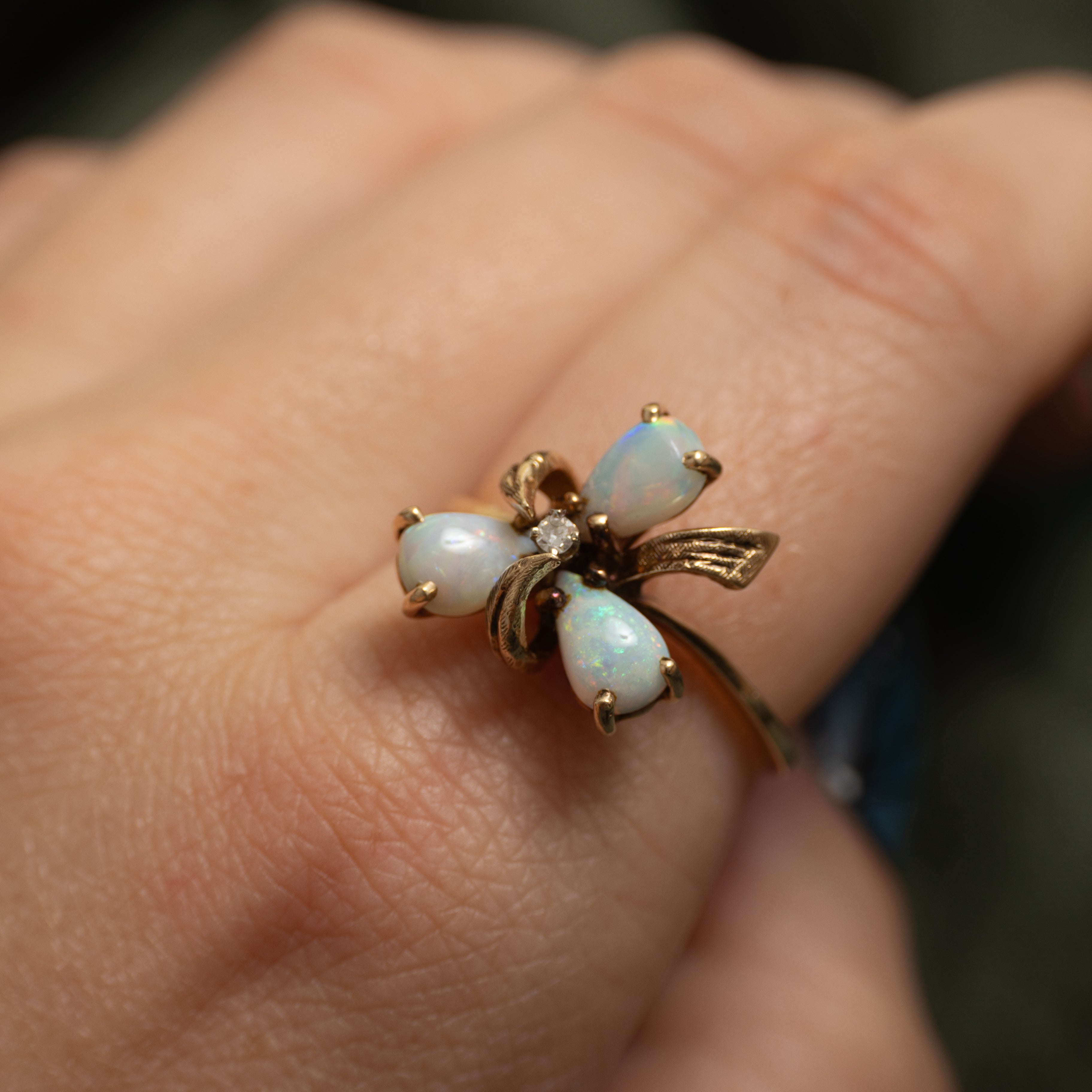 Pear Cut Opal & Diamond Floral Ring | 1.32ctw, 0.02ct | SZ 8