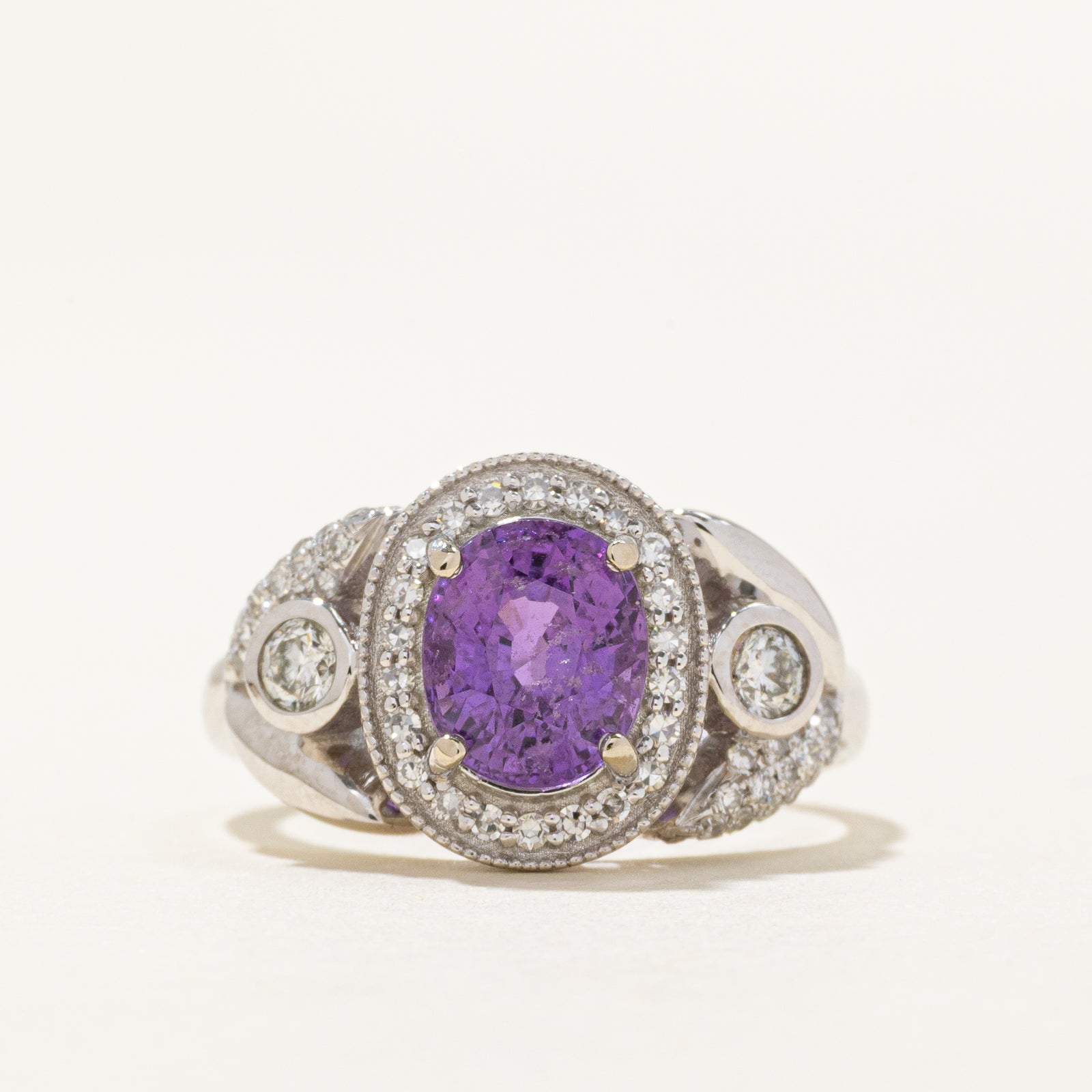 2ct+ Unheated Pinkish Purple Sapphire & Diamond Ring | 2.01ct | 0.34ctw | SZ 6.5