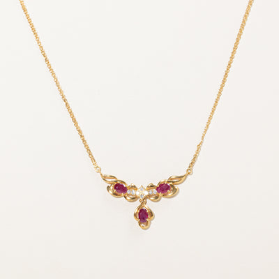18k Ruby & Diamond Dangling Pendant Necklace | 1.35ctw, 0.16ctw | 14