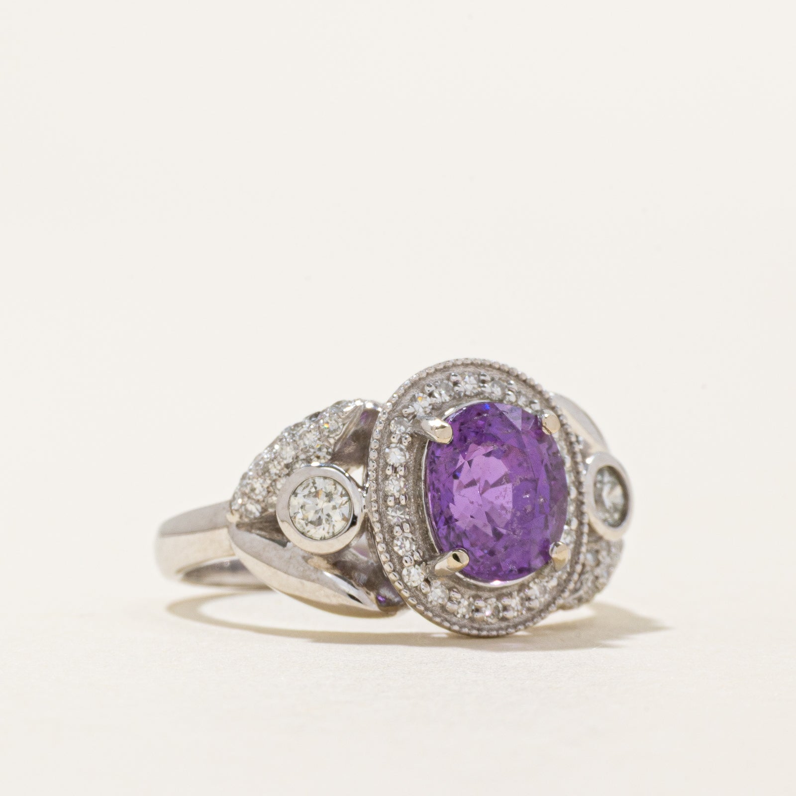 2ct+ Unheated Pinkish Purple Sapphire & Diamond Ring | 2.01ct | 0.34ctw | SZ 6.5