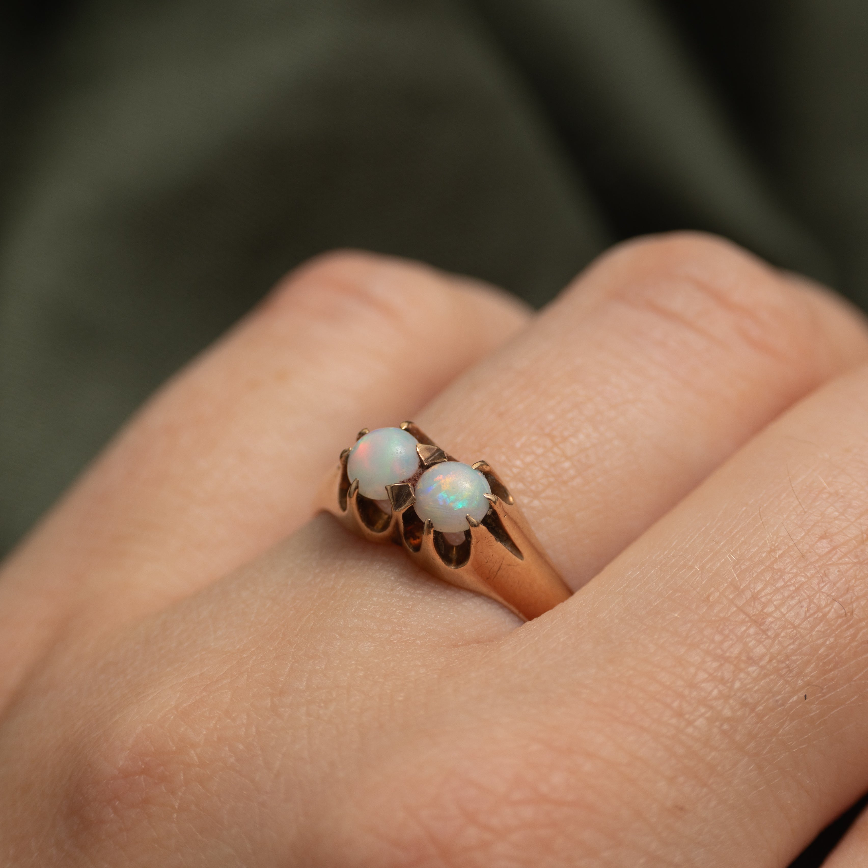 Toi et Moi Belcher Set Opal Ring | 0.40ctw | SZ 7