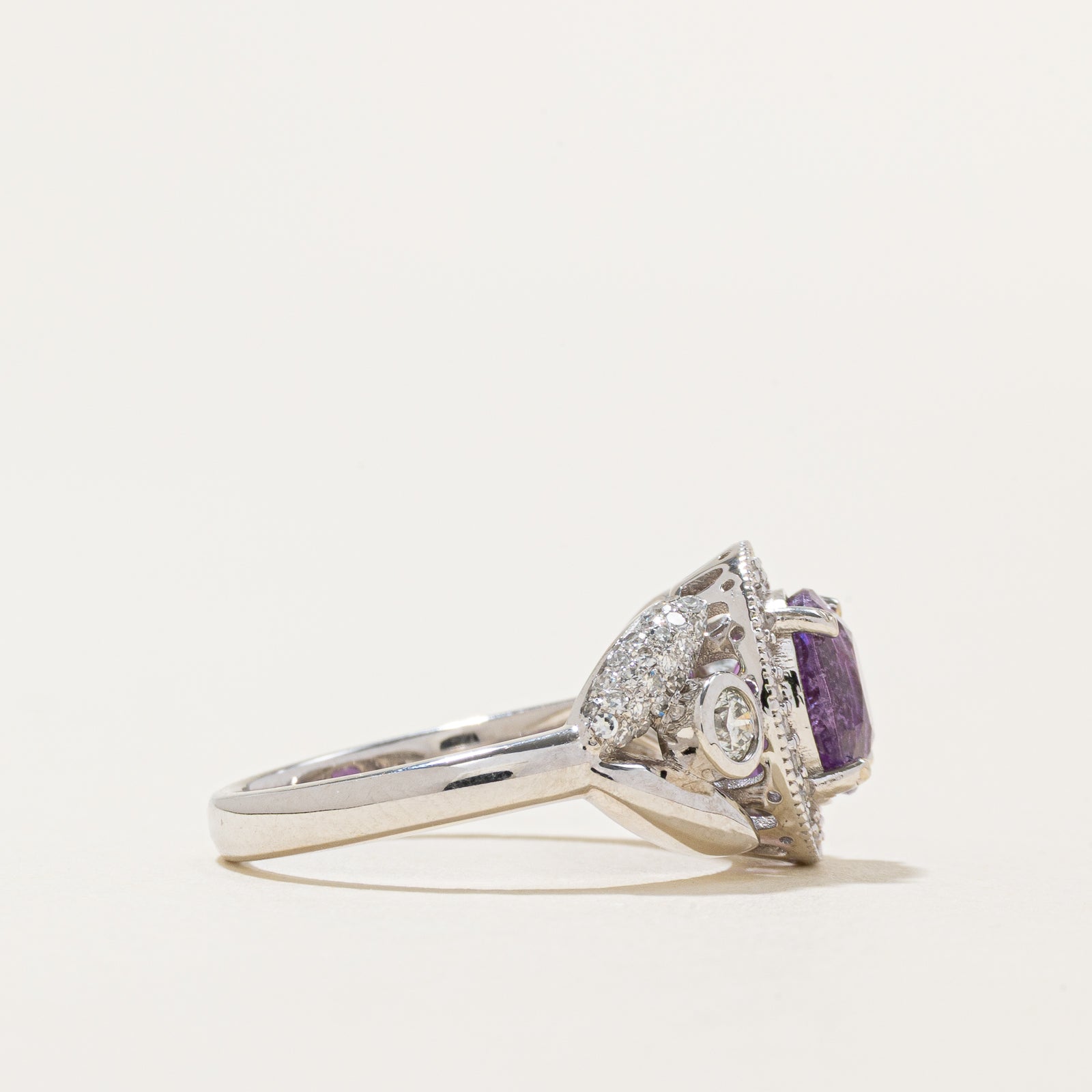2ct+ Unheated Pinkish Purple Sapphire & Diamond Ring | 2.01ct | 0.34ctw | SZ 6.5