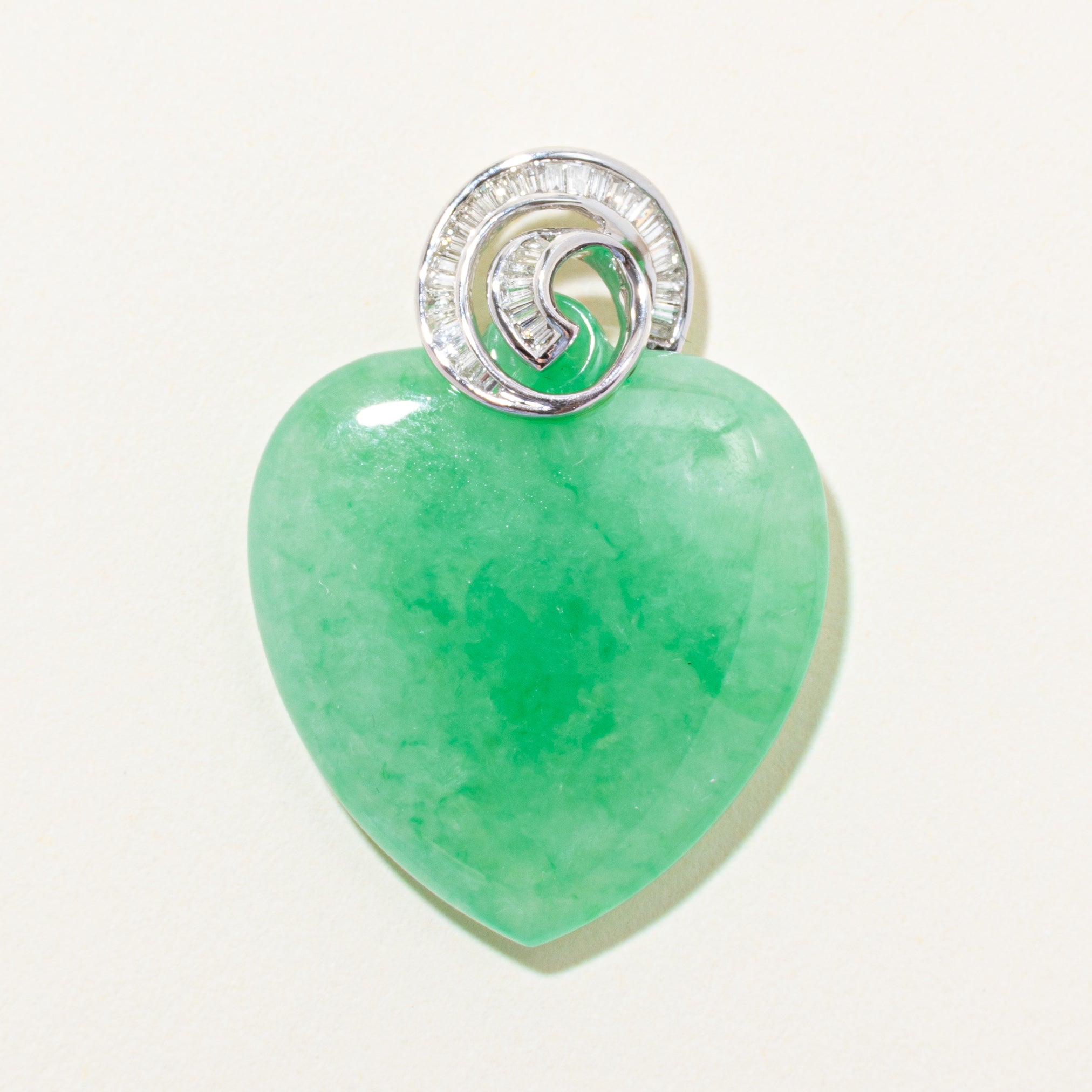 18k Jadeite & Diamond Heart Pendant | 40.00ct, 0.50ctw