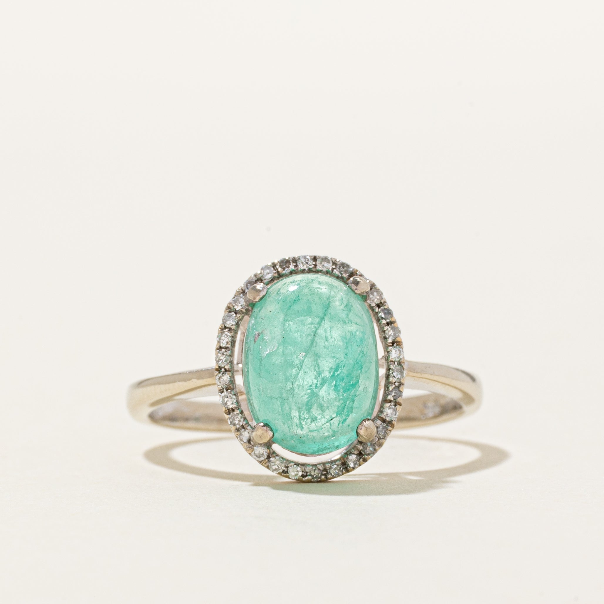 Emerald & Diamond Halo Ring | 3.00ct, 0.09ct | SZ 8