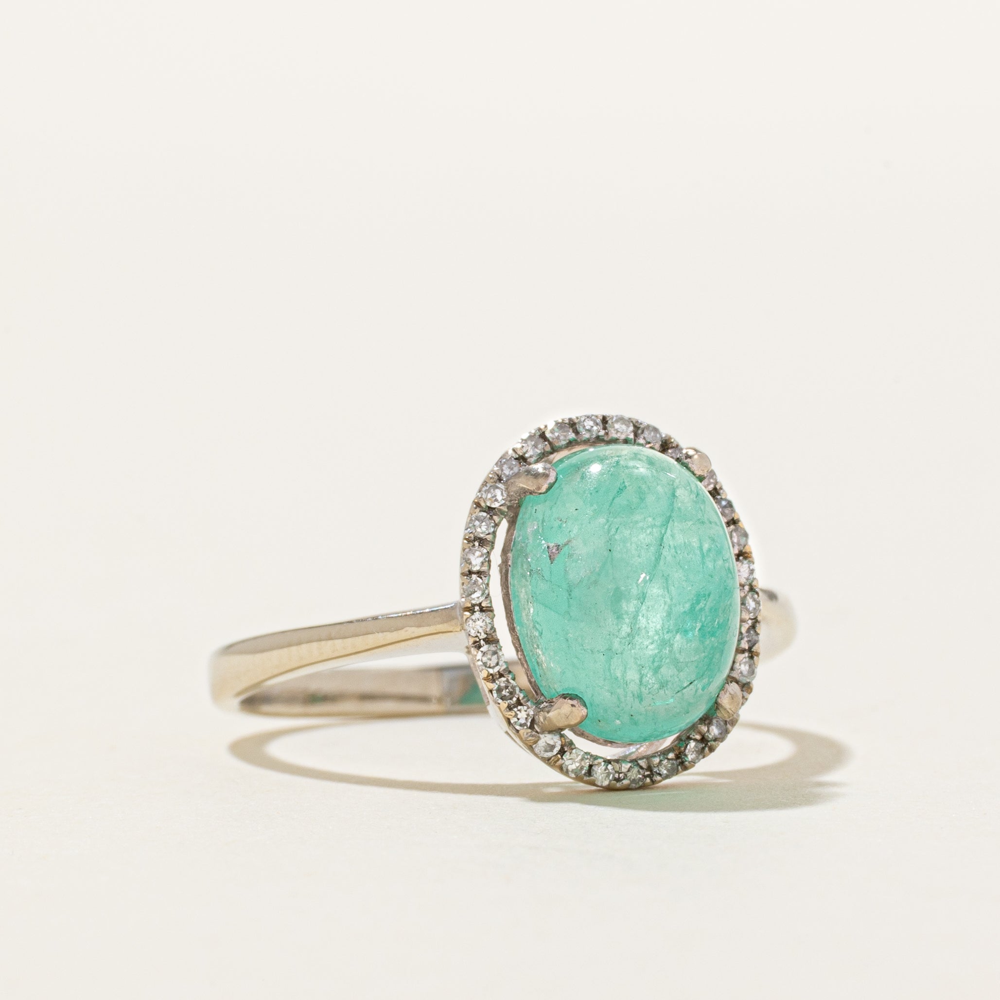 Emerald & Diamond Halo Ring | 3.00ct, 0.09ct | SZ 8