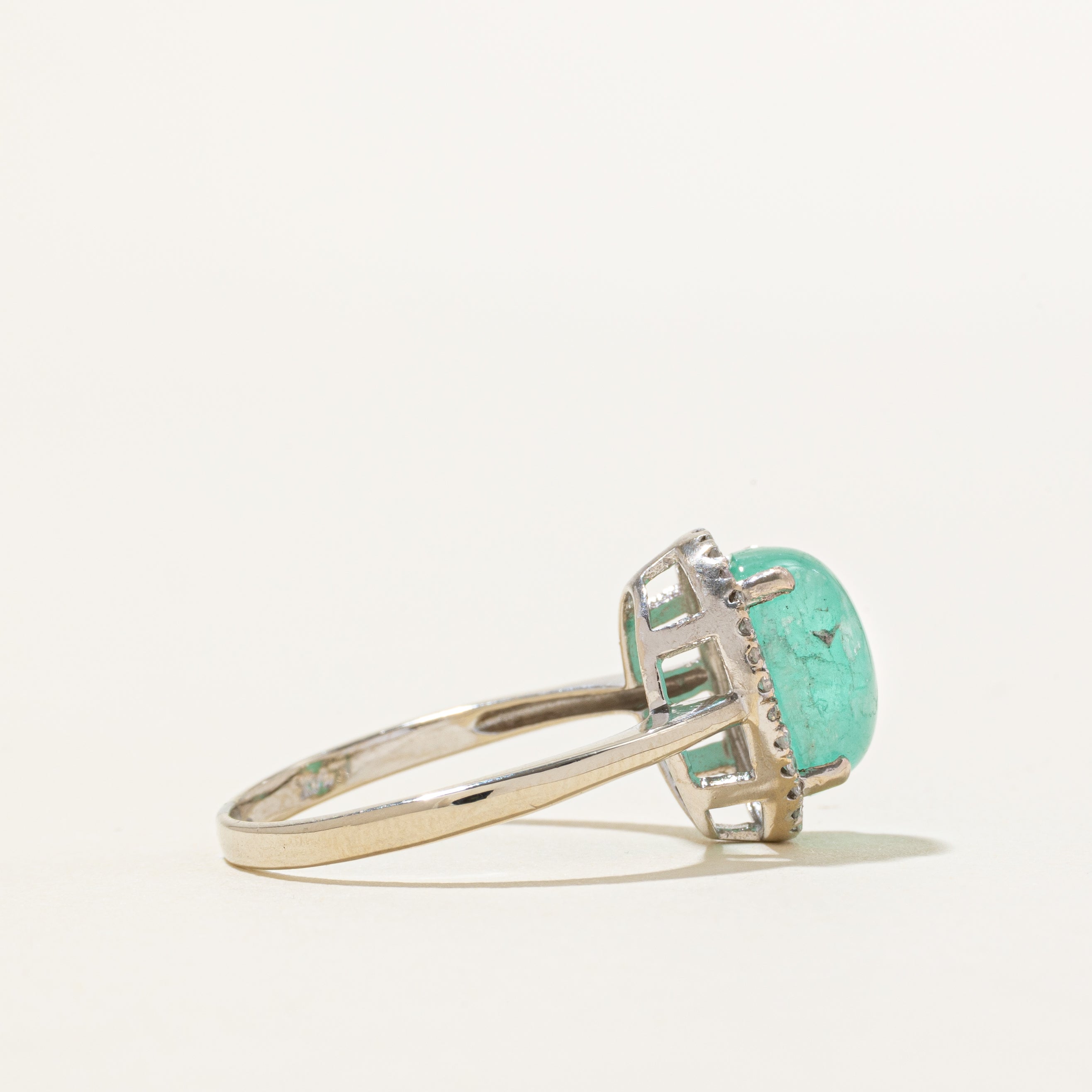 Emerald & Diamond Halo Ring | 3.00ct, 0.09ct | SZ 8
