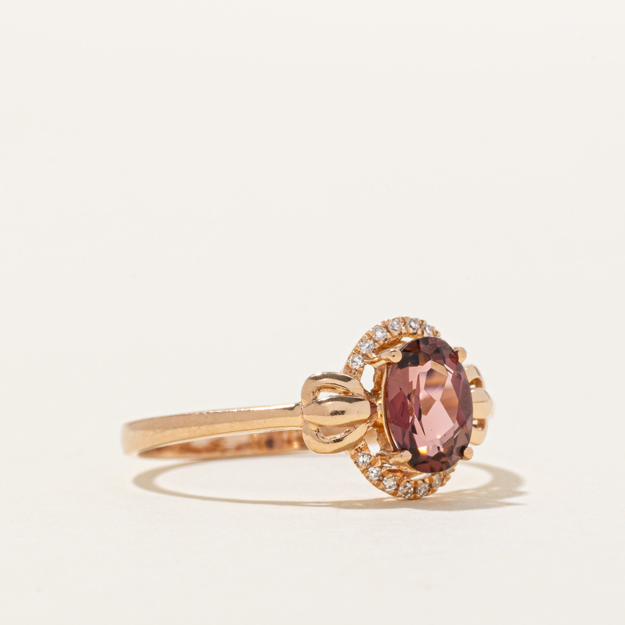 18k Pink Tourmaline & Diamond Halo Ring | 0.80ct, 0.05ctw | SZ 7.75