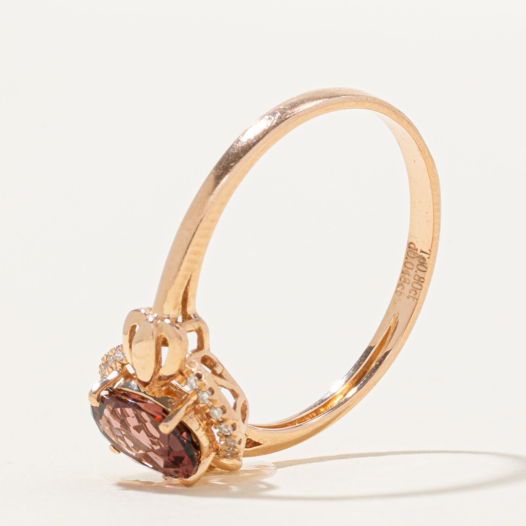 18k Pink Tourmaline & Diamond Halo Ring | 0.80ct, 0.05ctw | SZ 7.75