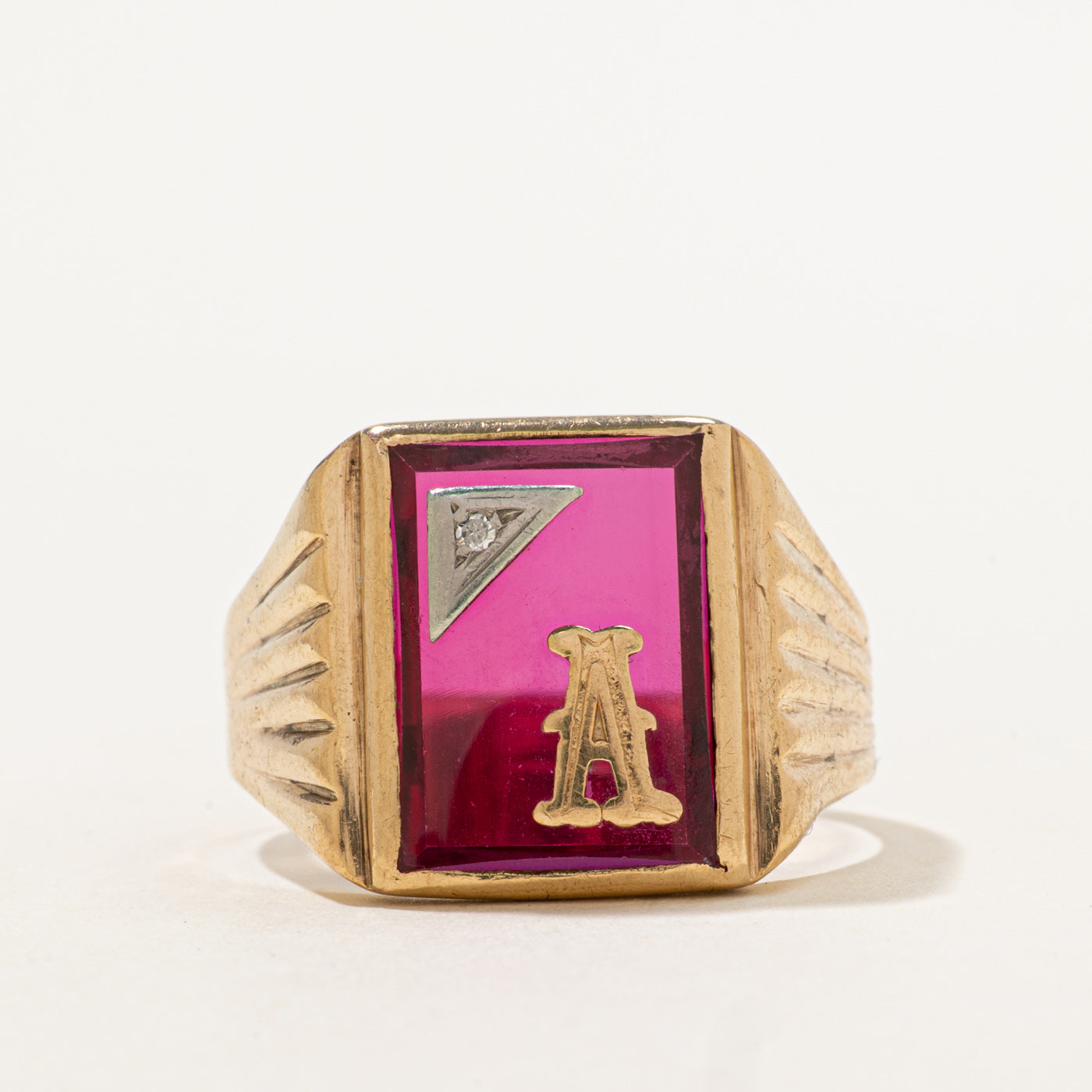 Synthetic Ruby & Diamond 'A' Initial Ring | 5.50ct, 0.01ct | SZ 12.75 |