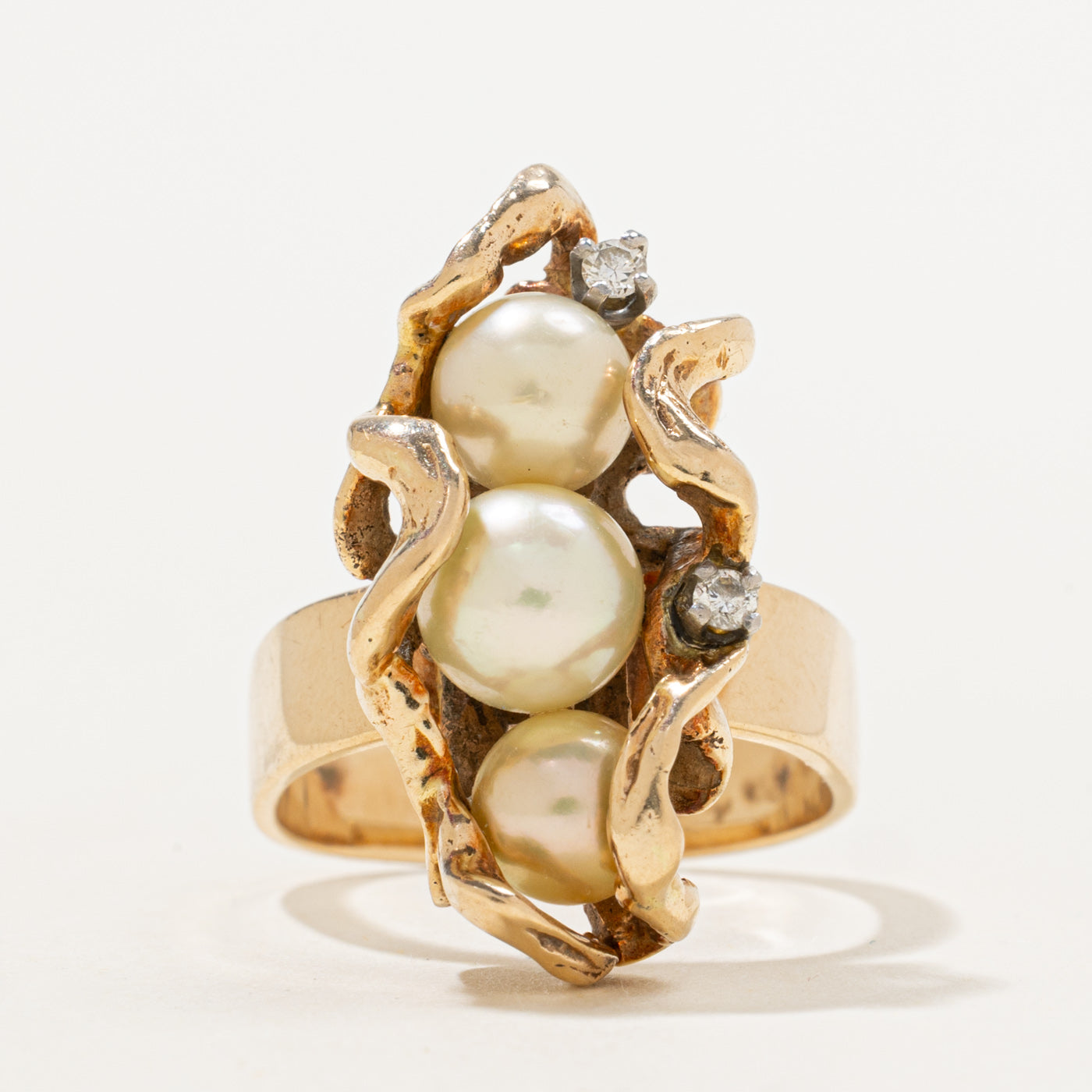 Bague cocktail perle et diamant | 0,09 ct | Taille 7,5 |
