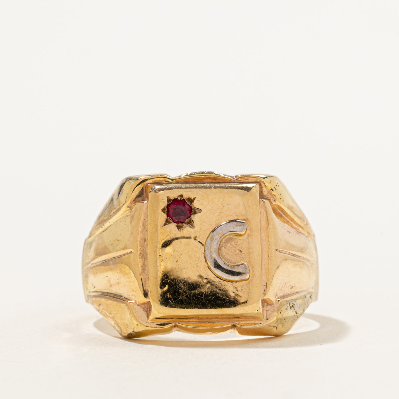 'C' Initialed Ruby Signet Ring | 0.06ct | SZ 12.25 |